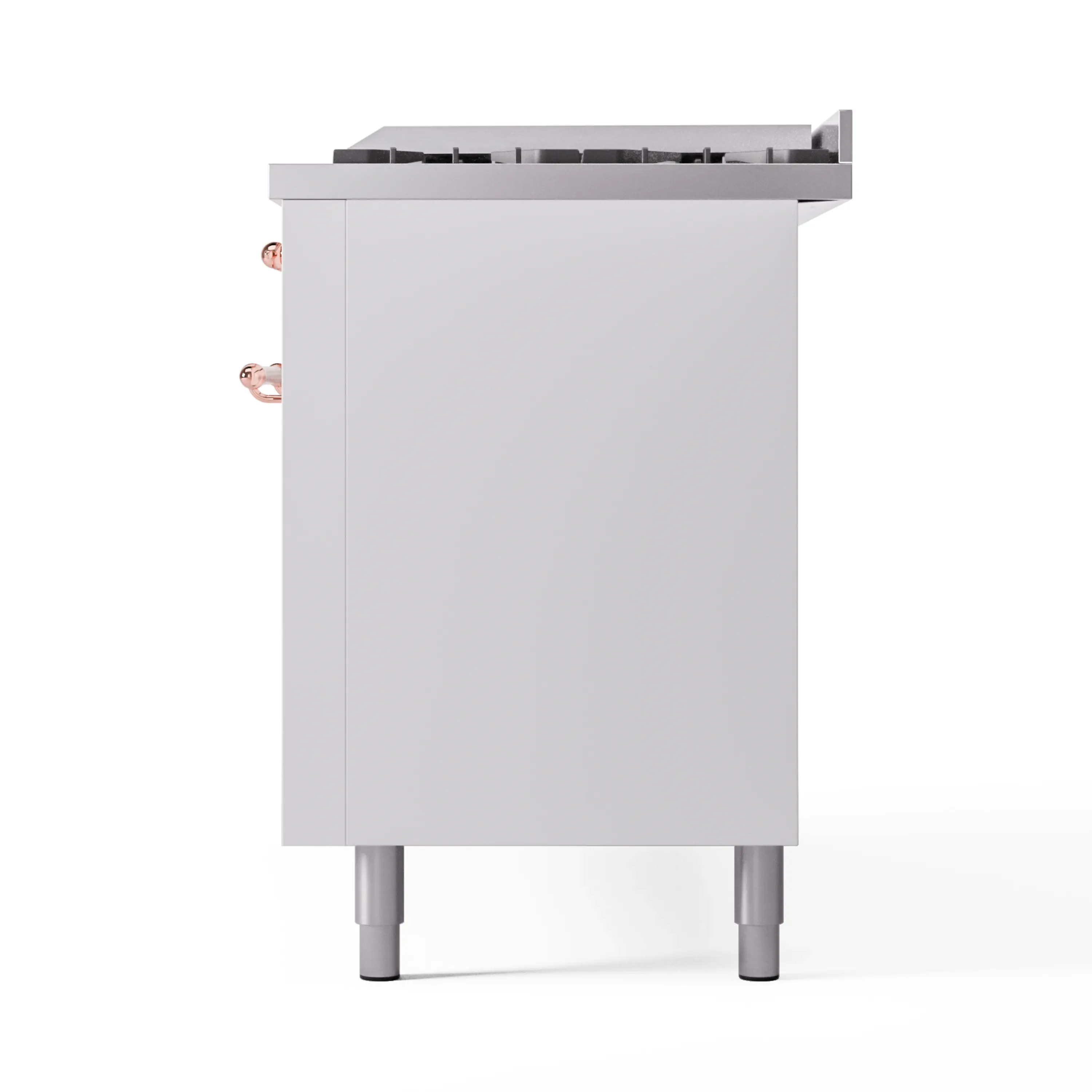 ILVE 60-Inch Nostalgie II Natural Gas Dual Fuel Range with 9 Burners, Griddle and Triple Glass Door Oven in White with Copper Trim (UP60FNMPWHP) - Image 7