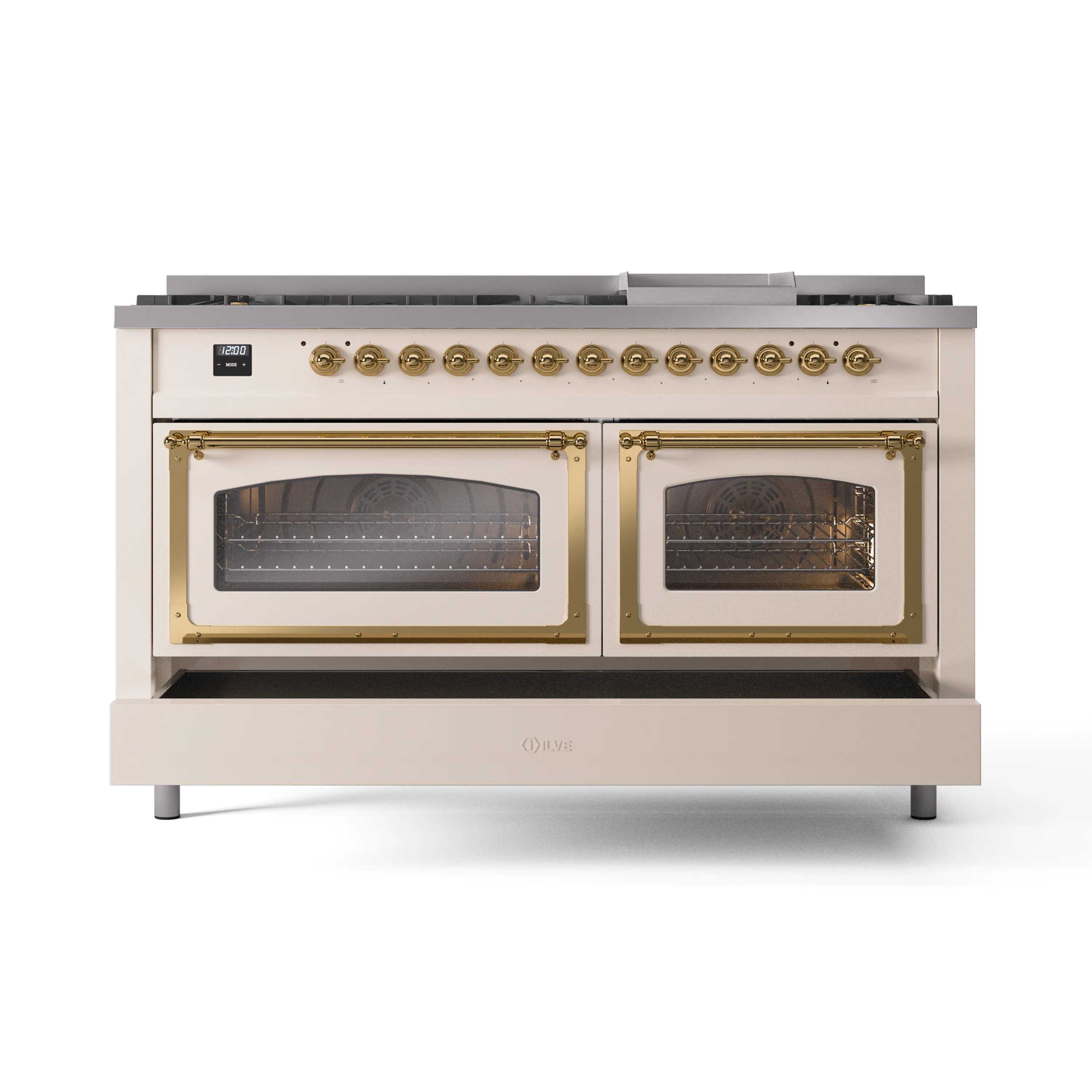 ILVE 60-Inch Nostalgie II Noblesse Natural Gas Dual Fuel Range   in Antique White with Brass Trim (UN60FNMPAWG) - Image 6