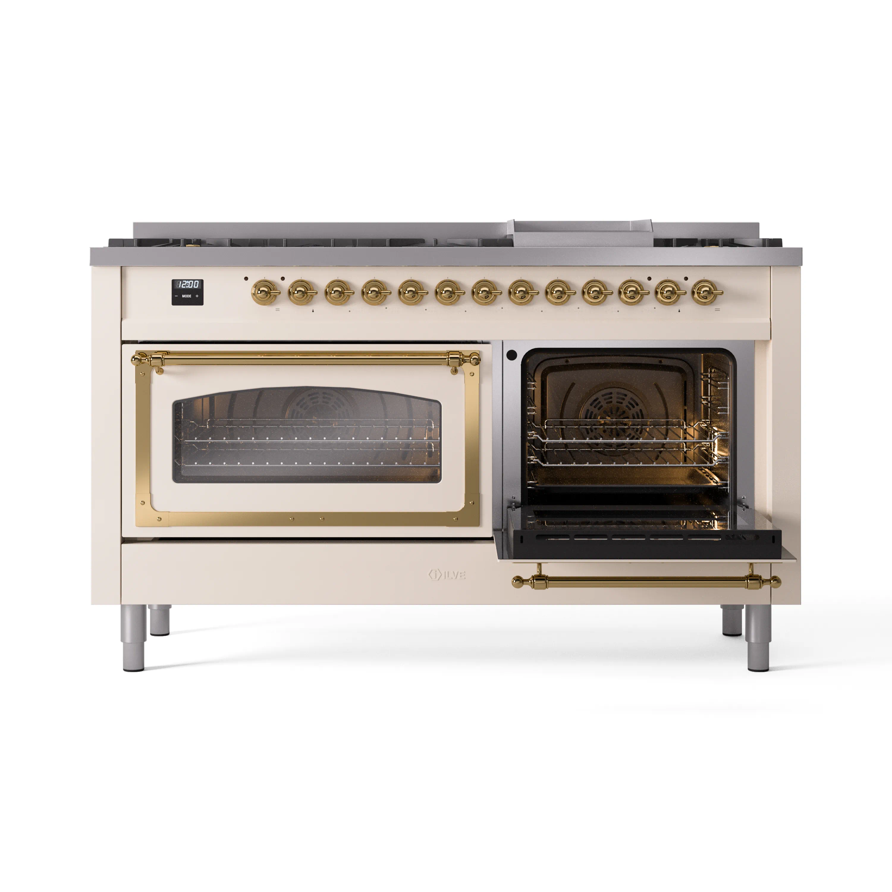 ILVE 60-Inch Nostalgie II Noblesse Natural Gas Dual Fuel Range   in Antique White with Brass Trim (UN60FNMPAWG) - Image 7