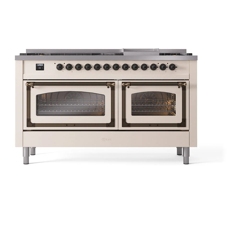ILVE 60-Inch Nostalgie II Noblesse Natural Gas Dual Fuel Range   in Antique White with Bronze Trim (UN60FNMPAWB) - Image 2