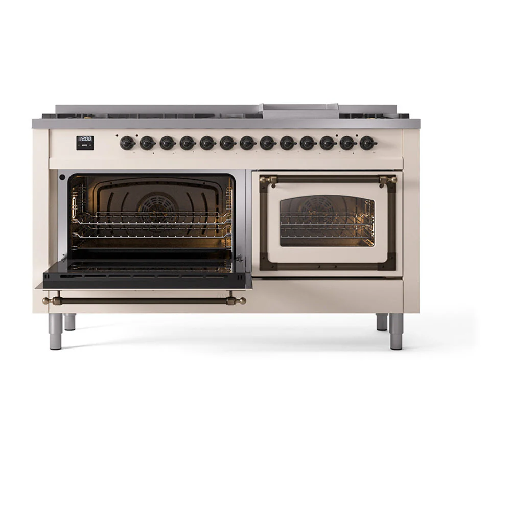 ILVE 60-Inch Nostalgie II Noblesse Natural Gas Dual Fuel Range   in Antique White with Bronze Trim (UN60FNMPAWB) - Image 6