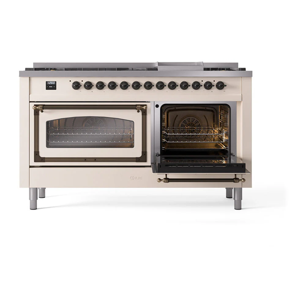 ILVE 60-Inch Nostalgie II Noblesse Natural Gas Dual Fuel Range   in Antique White with Bronze Trim (UN60FNMPAWB) - Image 7