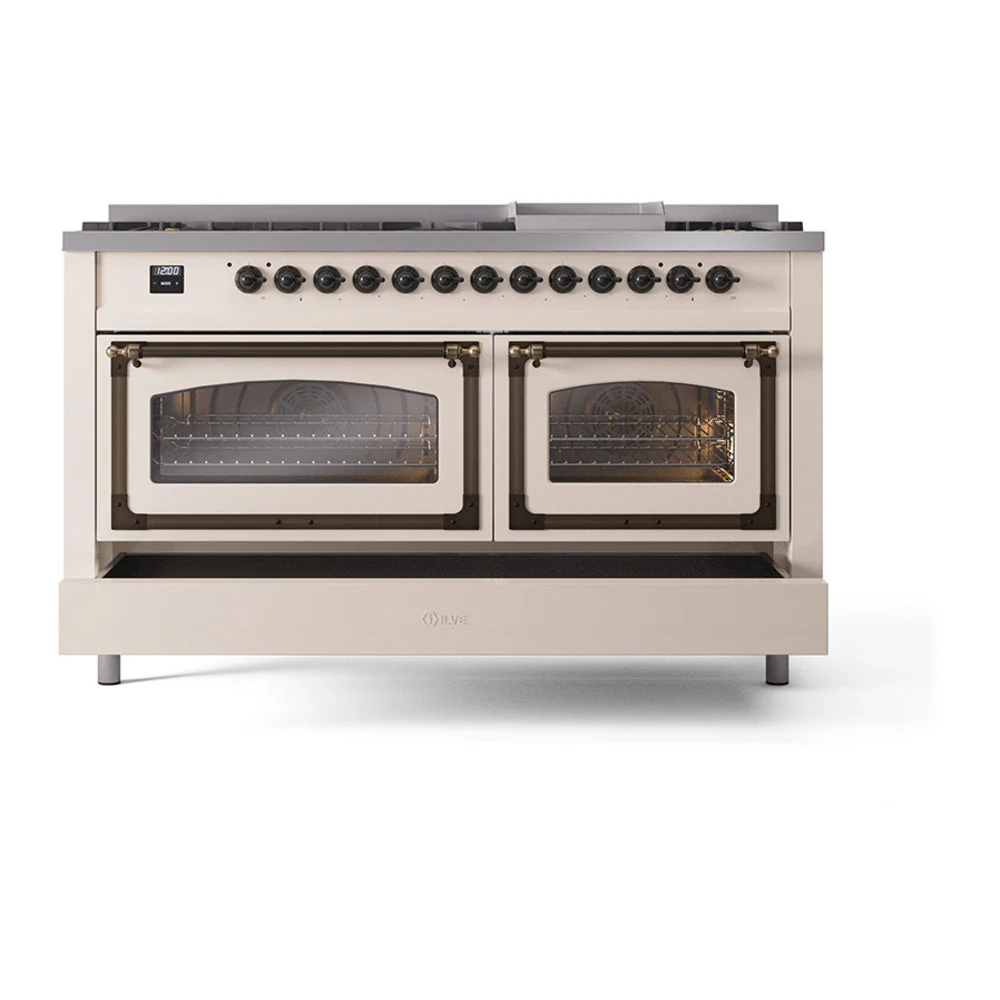 ILVE 60-Inch Nostalgie II Noblesse Natural Gas Dual Fuel Range   in Antique White with Bronze Trim (UN60FNMPAWB) - Image 8