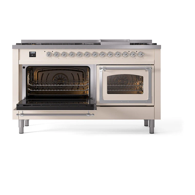 ILVE 60-Inch Nostalgie II Noblesse Natural Gas Dual Fuel Range   in Antique White with Chrome Trim (UN60FNMPAWC) - Image 6