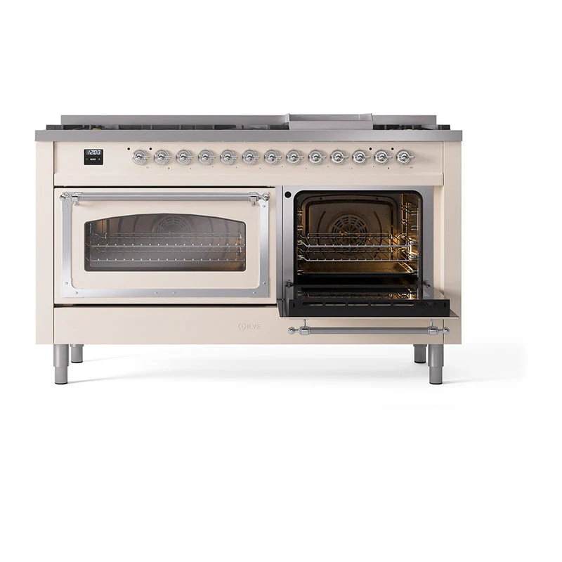 ILVE 60-Inch Nostalgie II Noblesse Natural Gas Dual Fuel Range   in Antique White with Chrome Trim (UN60FNMPAWC) - Image 7