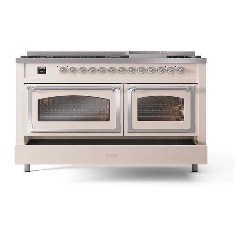 ILVE 60-Inch Nostalgie II Noblesse Natural Gas Dual Fuel Range   in Antique White with Chrome Trim (UN60FNMPAWC) - Image 8