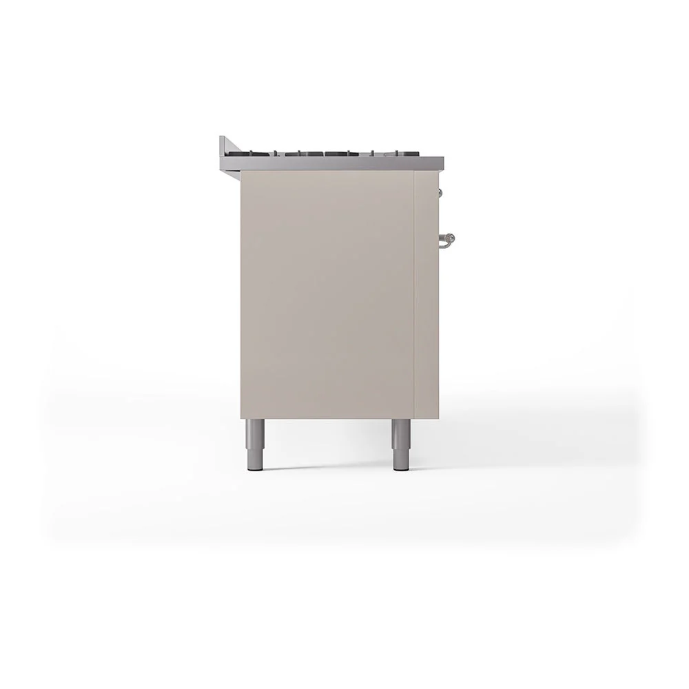 ILVE 60-Inch Nostalgie II Noblesse Natural Gas Dual Fuel Range with 9 Sealed Burners, Griddle, and Solid Door Oven in Antique White with Chrome Trim (UN60FQNMPAWC) - Image 4