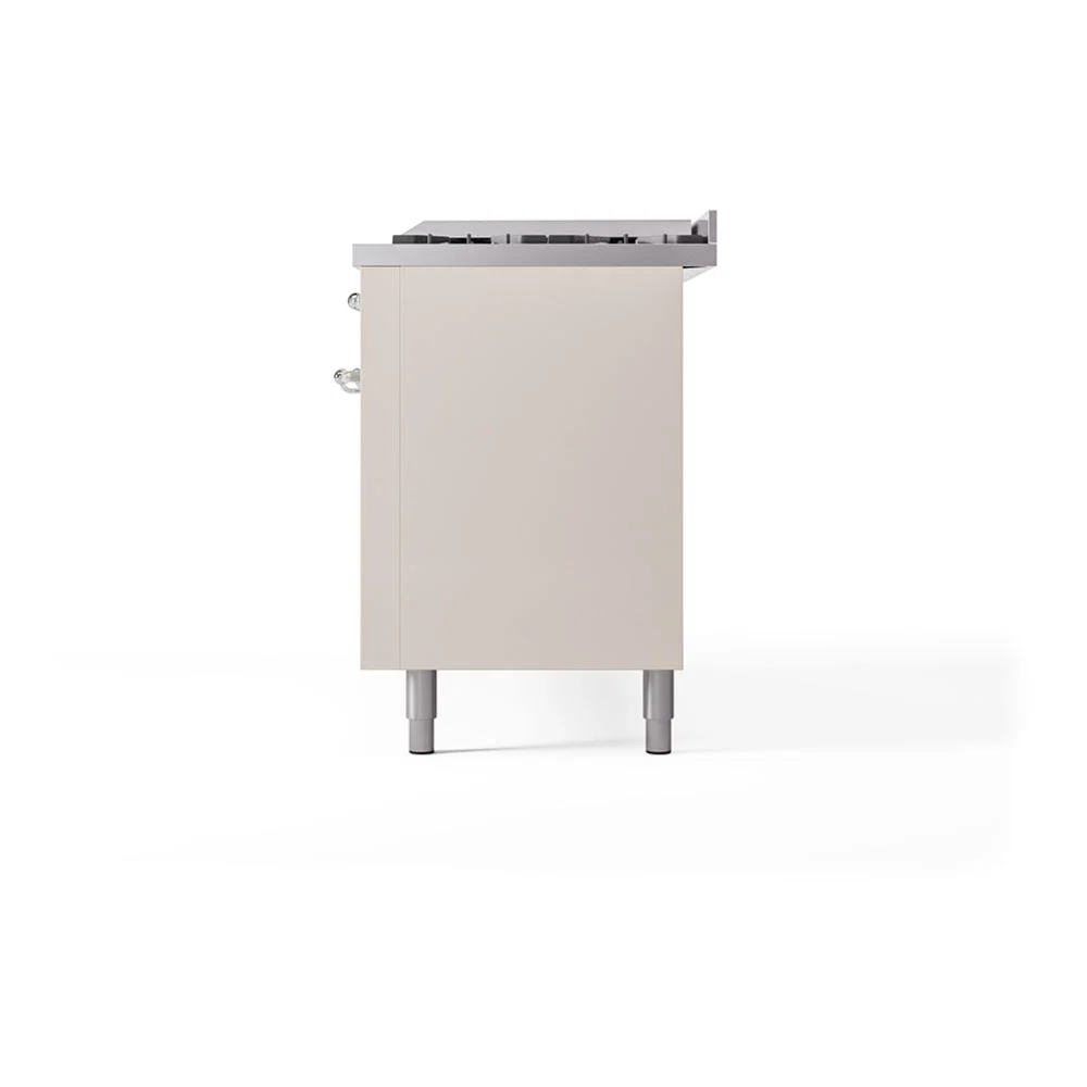 ILVE 60-Inch Nostalgie II Noblesse Natural Gas Dual Fuel Range with 9 Sealed Burners, Griddle, and Solid Door Oven in Antique White with Chrome Trim (UN60FQNMPAWC) - Image 5