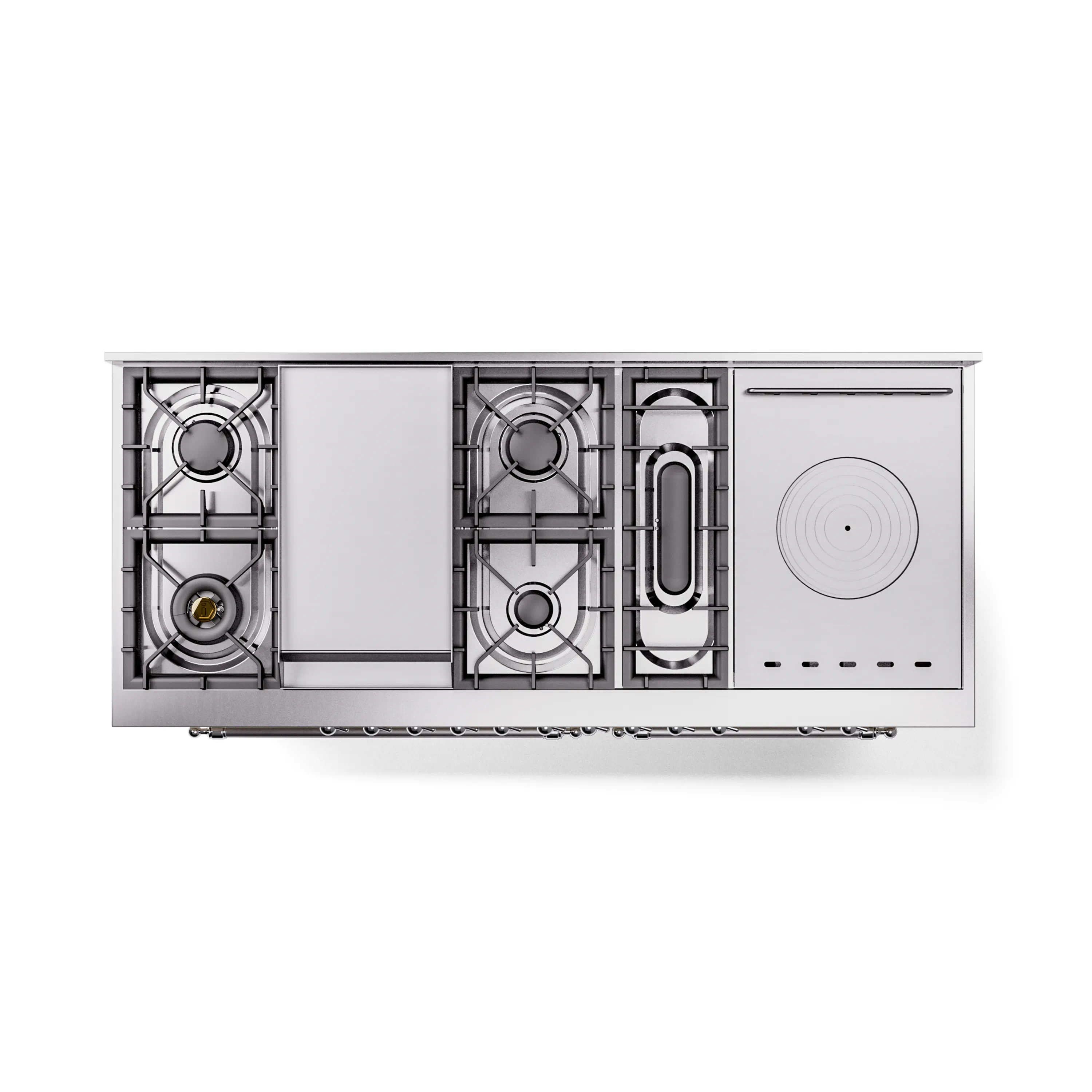 ILVE 60-Inch Nostalgie II Noblesse Natural Gas Dual Fuel Range with 7 Sealed Burners, Griddle, French Top and Triple Glass Door Oven in Antique White with Chrome Trim (UN60FSNMPAWC) - Image 4