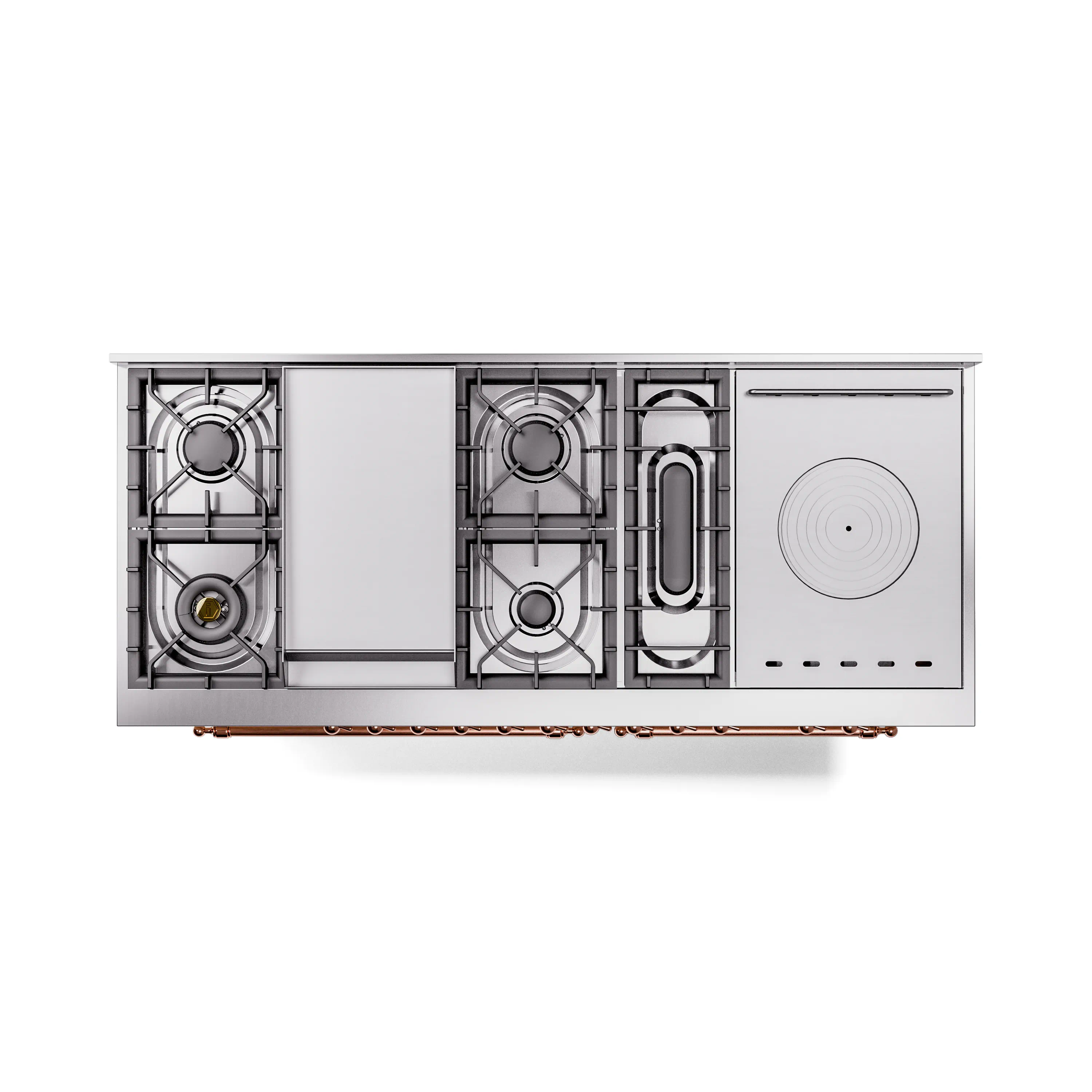 ILVE 60-Inch Nostalgie II Noblesse Natural Gas Dual Fuel Range with 7 Sealed Burners, Griddle, French Top and Triple Glass Door Oven in Antique White with Copper Trim (UN60FSNMPAWP) - Image 4