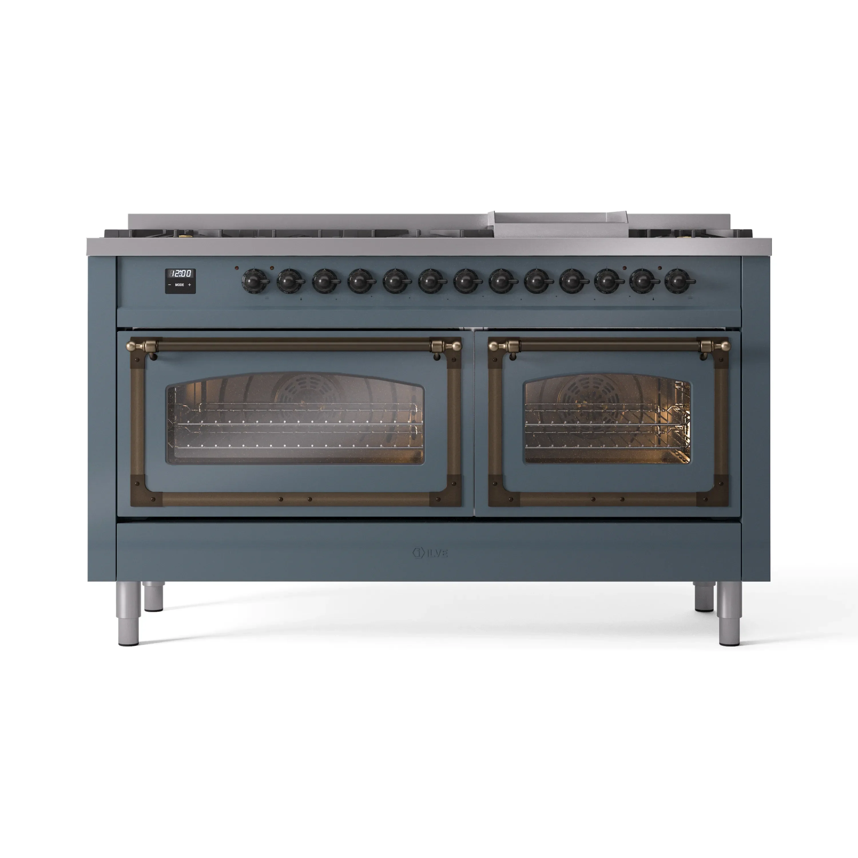 ILVE 60-Inch Nostalgie II Noblesse Natural Gas Dual Fuel Range   in Blue Grey with Bronze Trim (UN60FNMPBGB) - Image 2