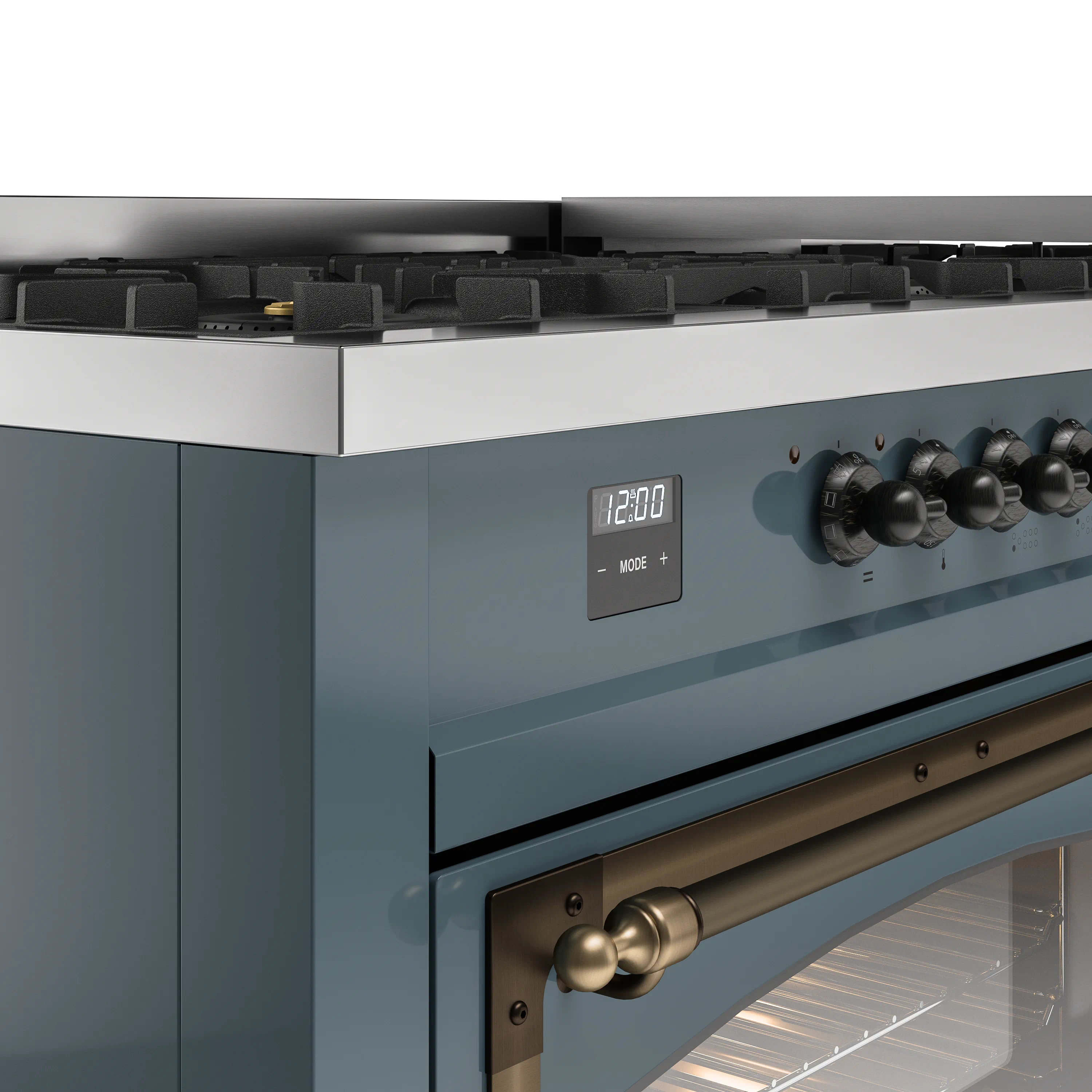 ILVE 60-Inch Nostalgie II Noblesse Natural Gas Dual Fuel Range   in Blue Grey with Bronze Trim (UN60FNMPBGB) - Image 3