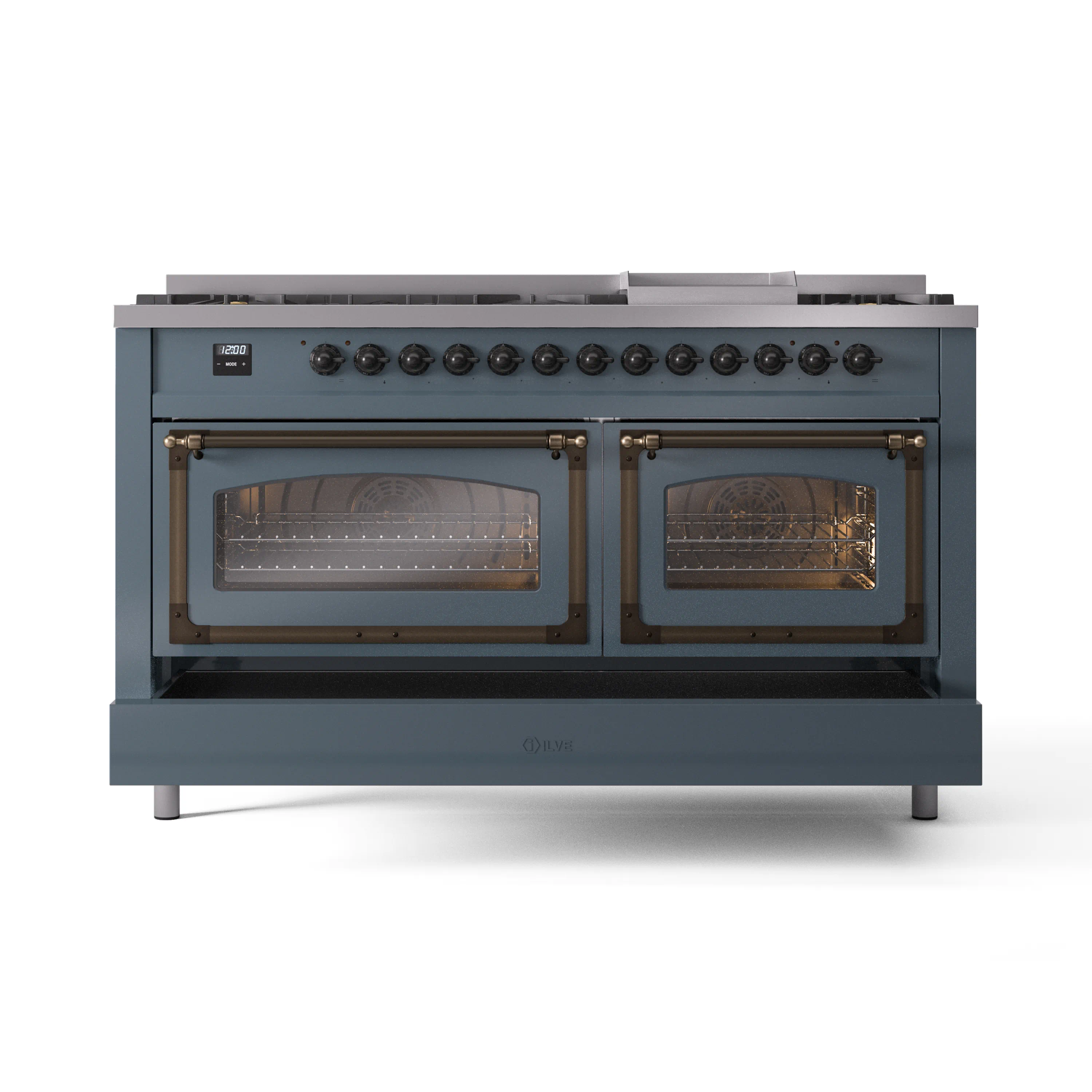 ILVE 60-Inch Nostalgie II Noblesse Natural Gas Dual Fuel Range   in Blue Grey with Bronze Trim (UN60FNMPBGB) - Image 6