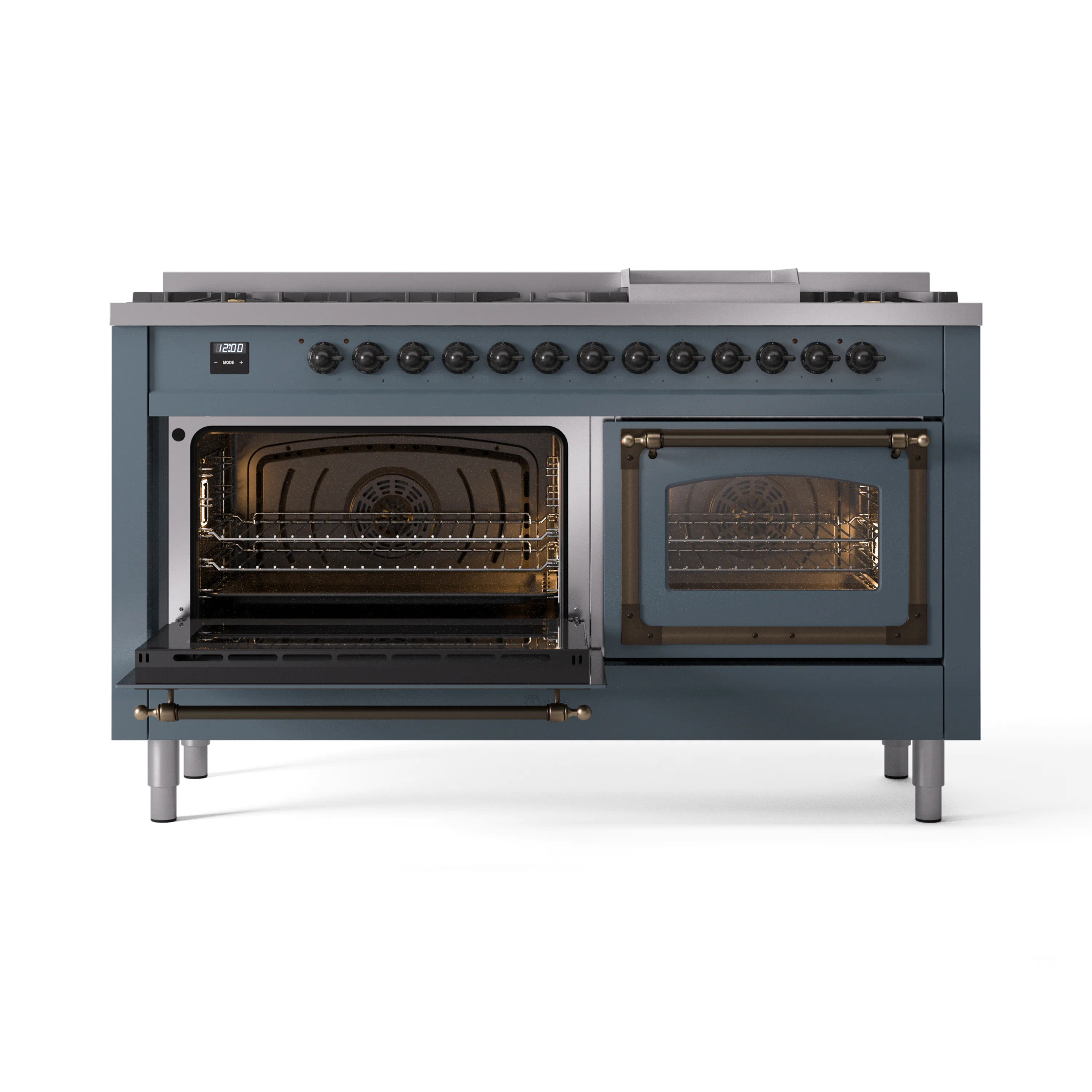 ILVE 60-Inch Nostalgie II Noblesse Natural Gas Dual Fuel Range   in Blue Grey with Bronze Trim (UN60FNMPBGB) - Image 8