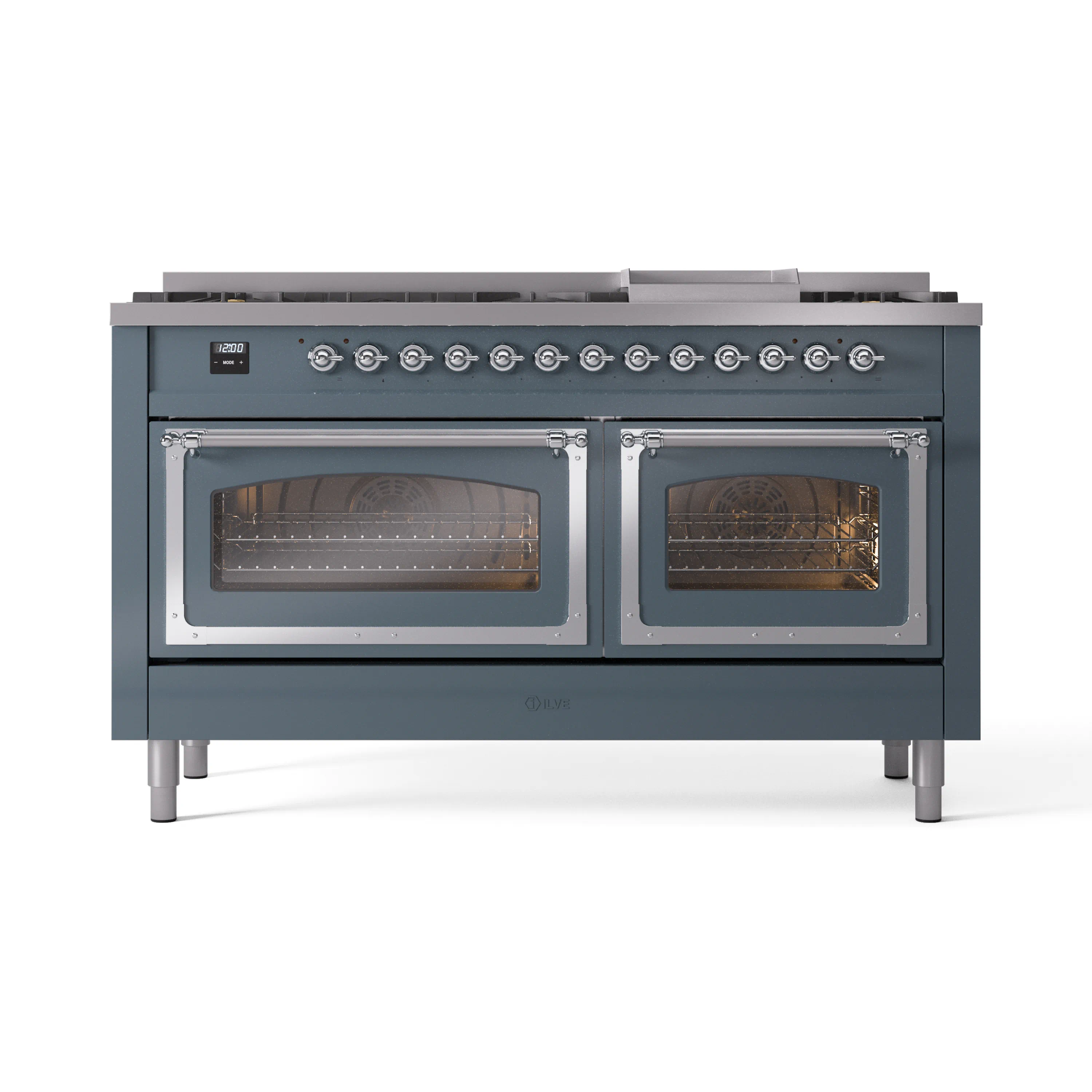 ILVE 60-Inch Nostalgie II Noblesse Natural Gas Dual Fuel Range   in Blue Grey with Chrome Trim (UN60FNMPBGC) - Image 2