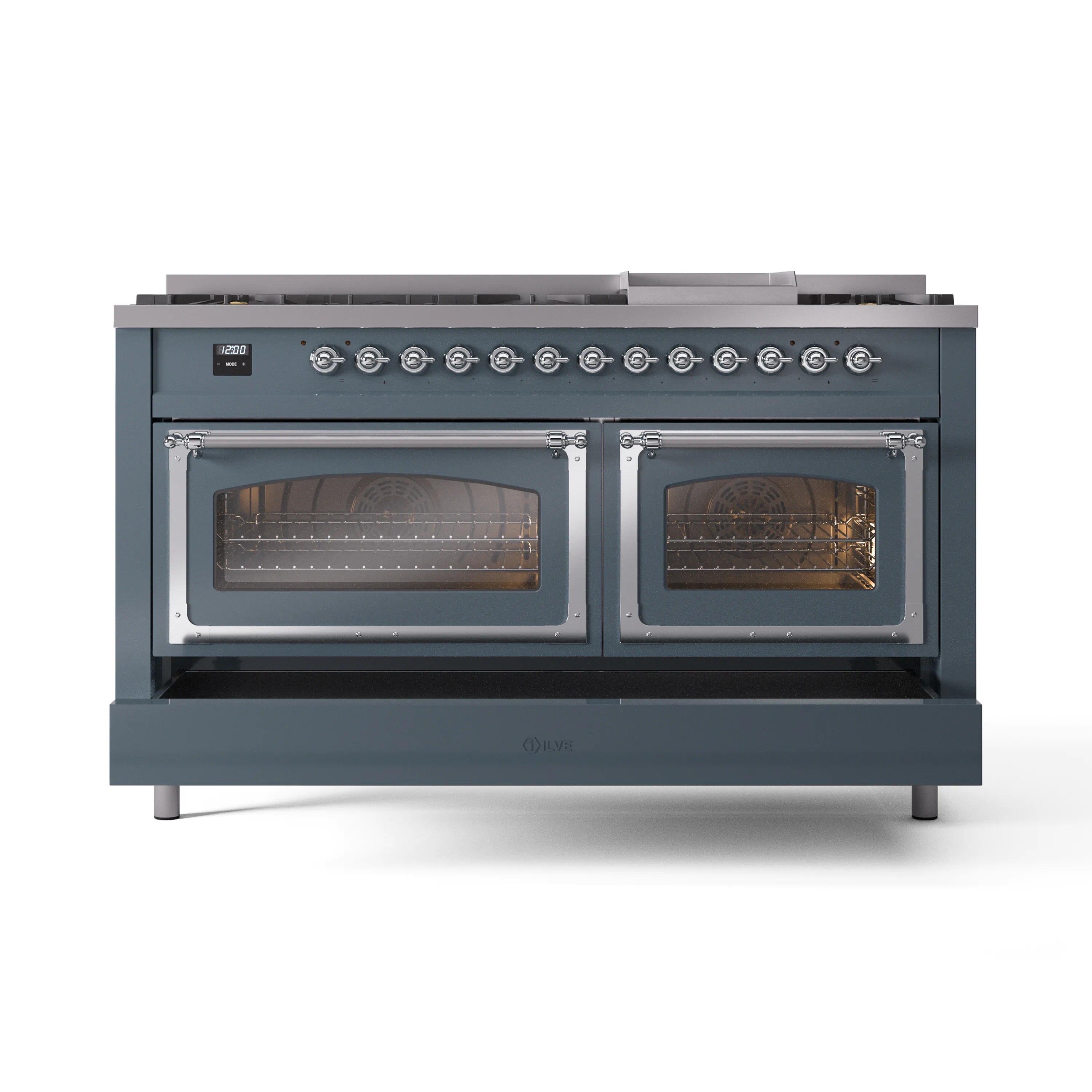 ILVE 60-Inch Nostalgie II Noblesse Natural Gas Dual Fuel Range   in Blue Grey with Chrome Trim (UN60FNMPBGC) - Image 6