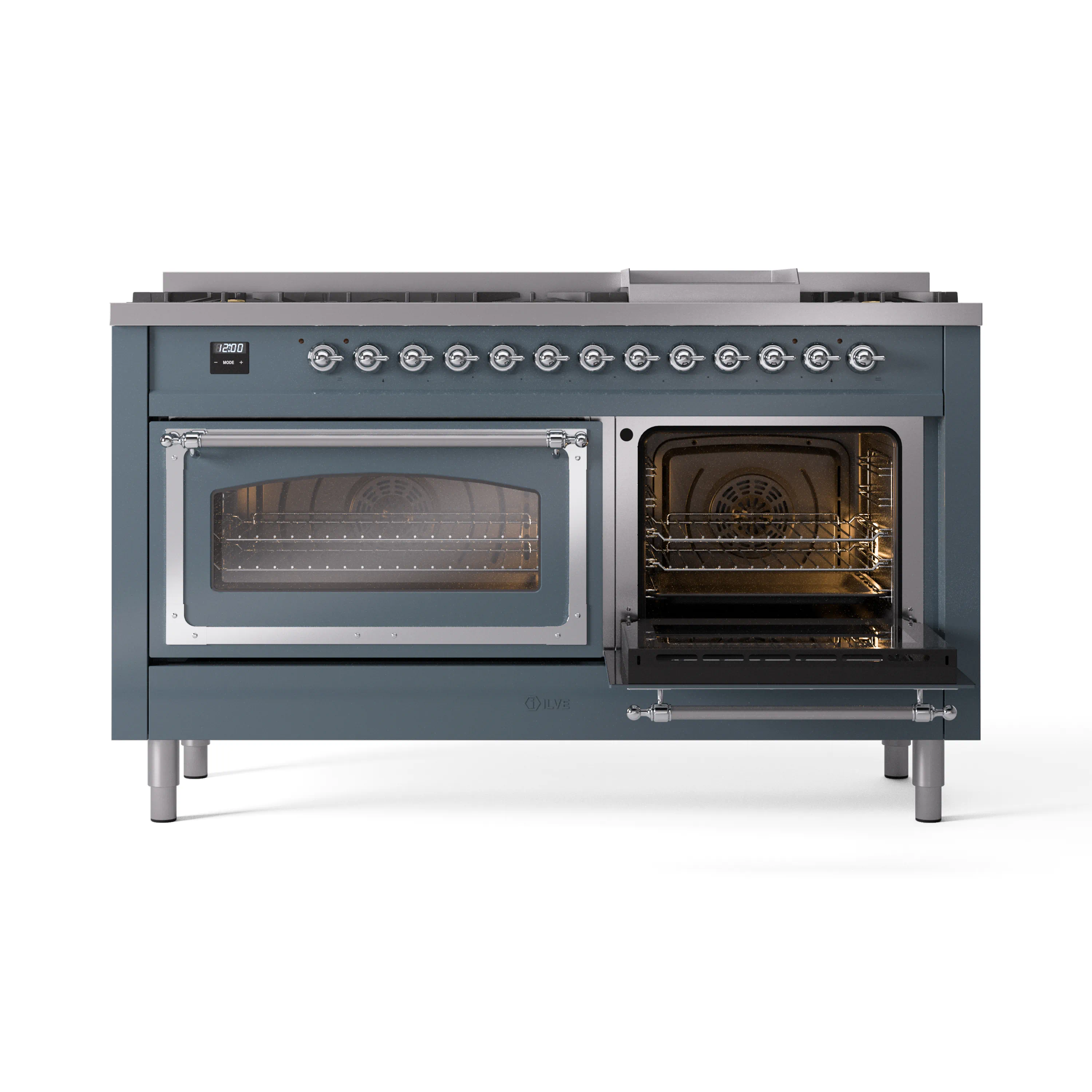 ILVE 60-Inch Nostalgie II Noblesse Natural Gas Dual Fuel Range   in Blue Grey with Chrome Trim (UN60FNMPBGC) - Image 7
