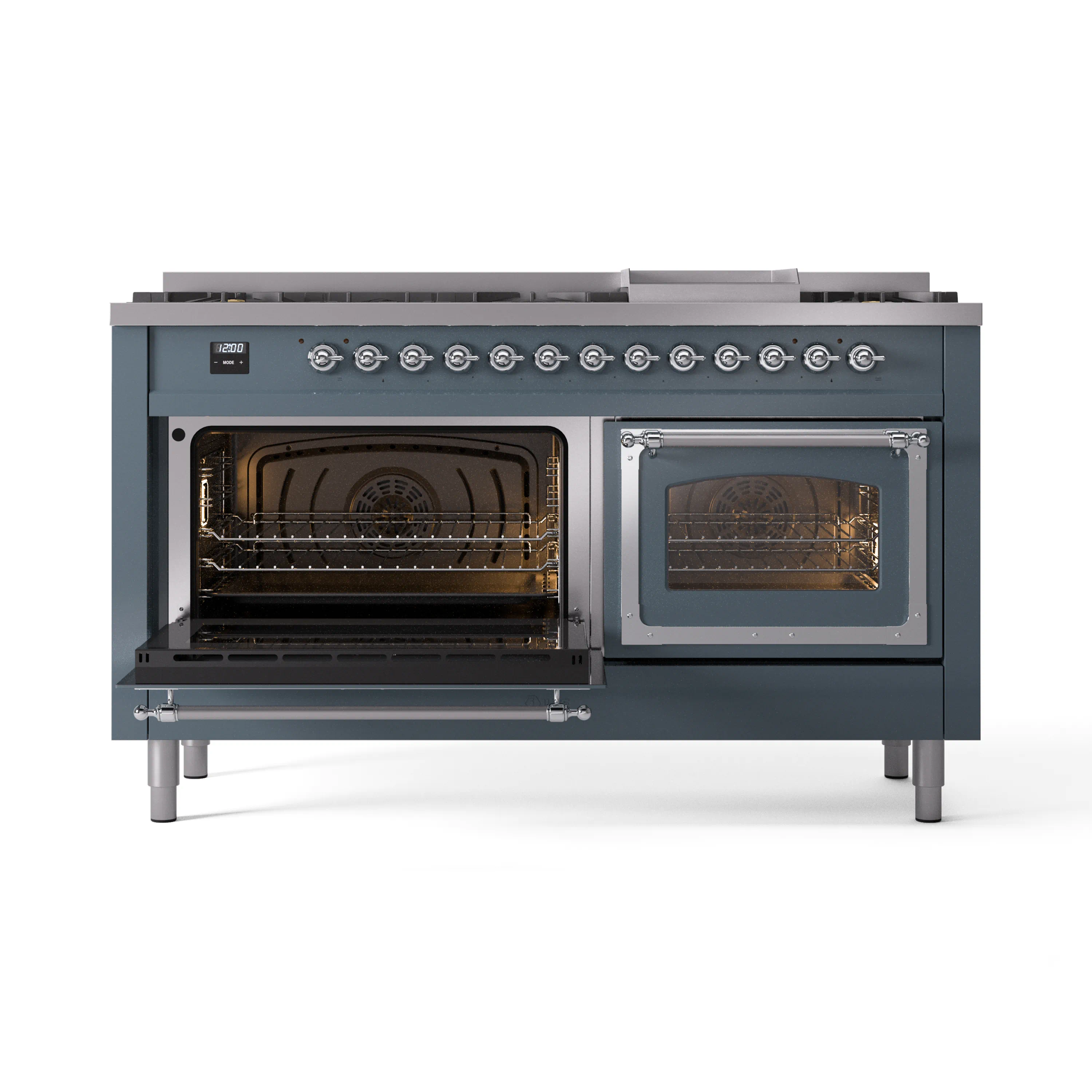 ILVE 60-Inch Nostalgie II Noblesse Natural Gas Dual Fuel Range   in Blue Grey with Chrome Trim (UN60FNMPBGC) - Image 8