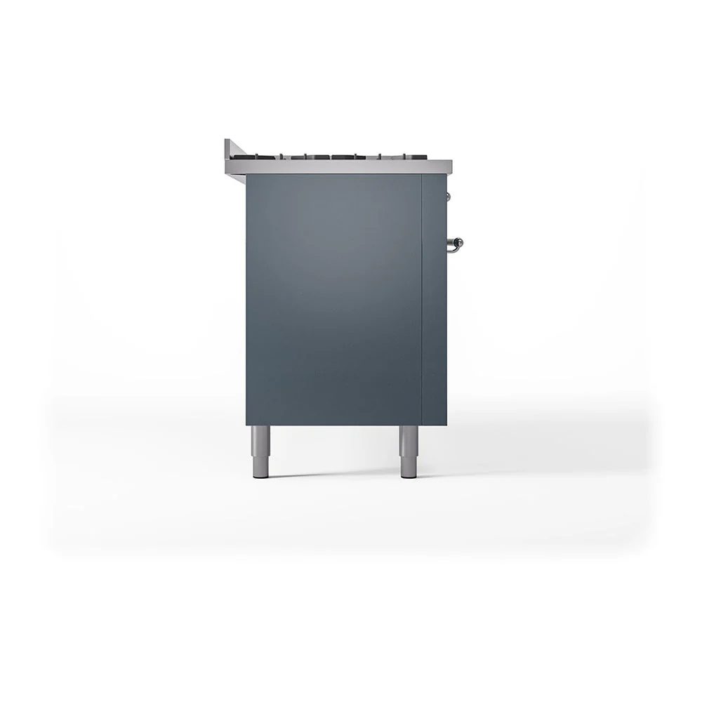 ILVE 60-Inch Nostalgie II Noblesse Natural Gas Dual Fuel Range with 9 Sealed Burners, Griddle, and Solid Door Oven in Blue Grey with Chrome Trim (UN60FQNMPBGC) - Image 4