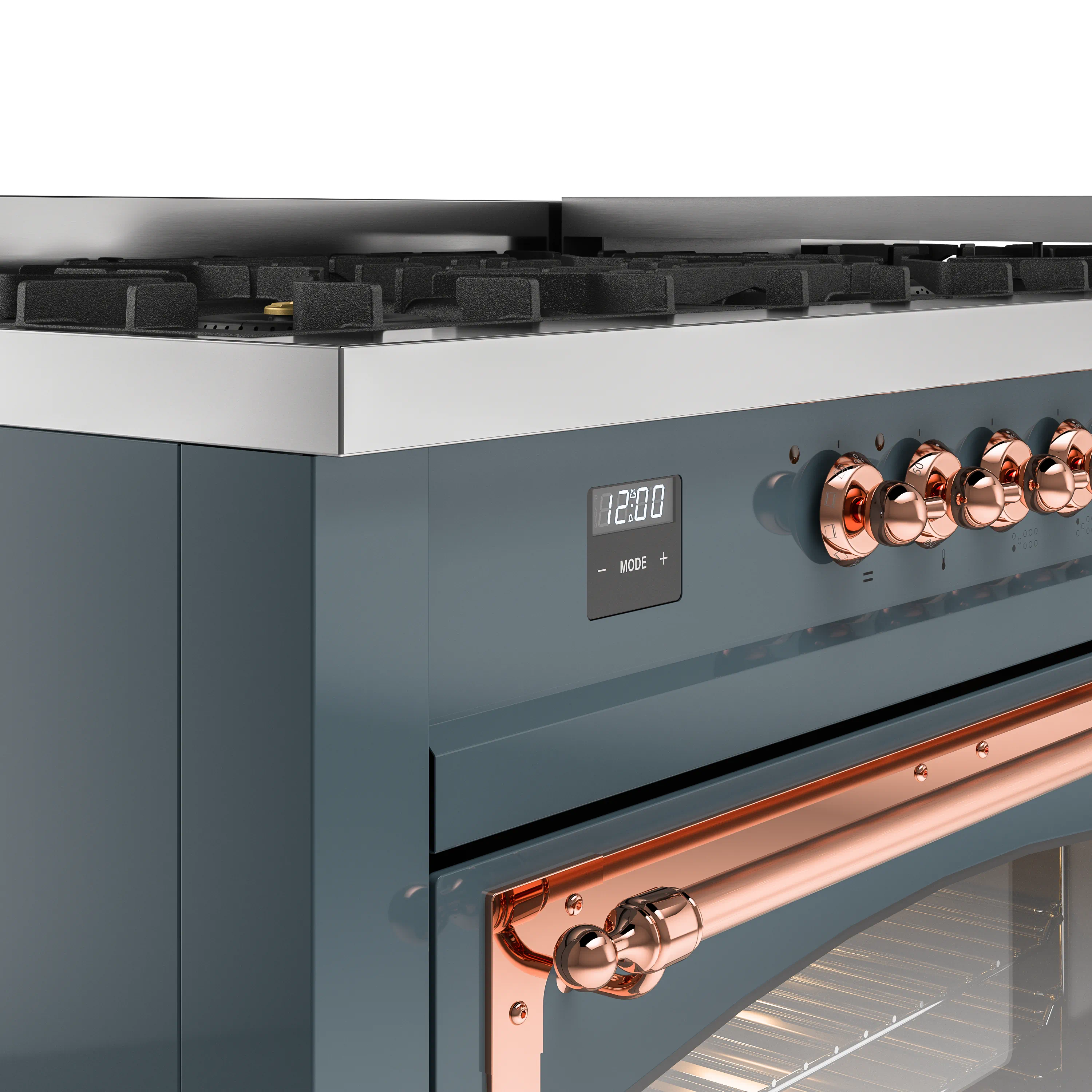 ILVE 60-Inch Nostalgie II Noblesse Natural Gas Dual Fuel Range   in Blue Grey with Copper Trim (UN60FNMPBGP) - Image 3