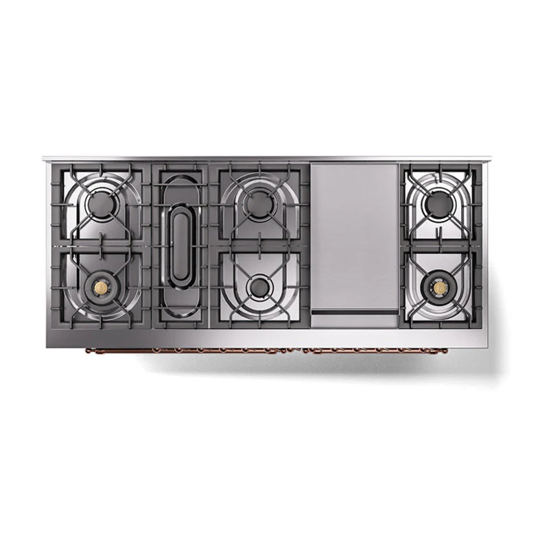 ILVE 60-Inch Nostalgie II Noblesse Natural Gas Dual Fuel Range   in Blue Grey with Copper Trim (UN60FNMPBGP) - Image 4
