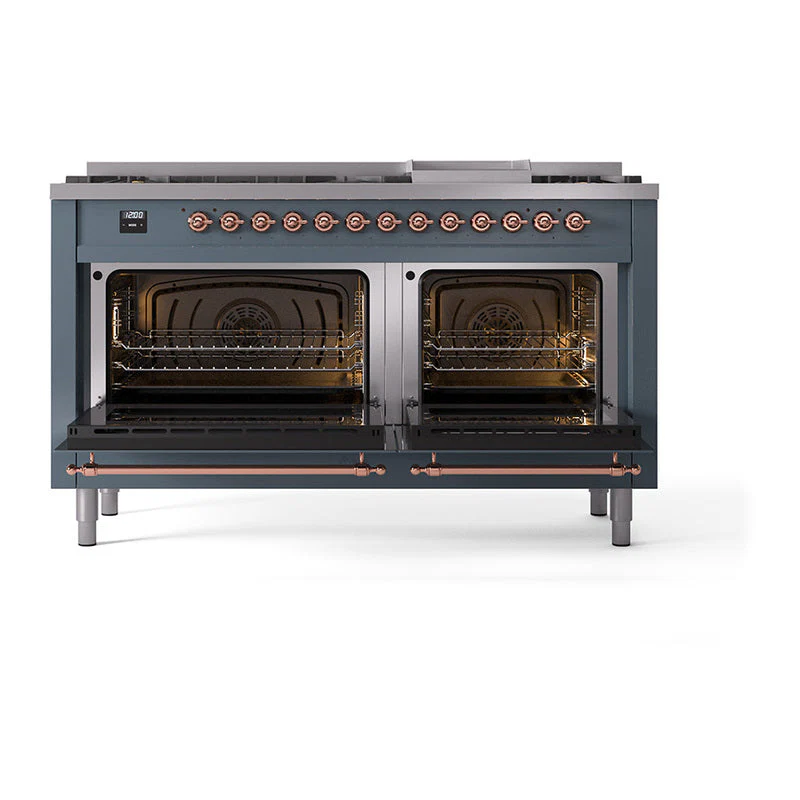 ILVE 60-Inch Nostalgie II Noblesse Natural Gas Dual Fuel Range   in Blue Grey with Copper Trim (UN60FNMPBGP) - Image 5