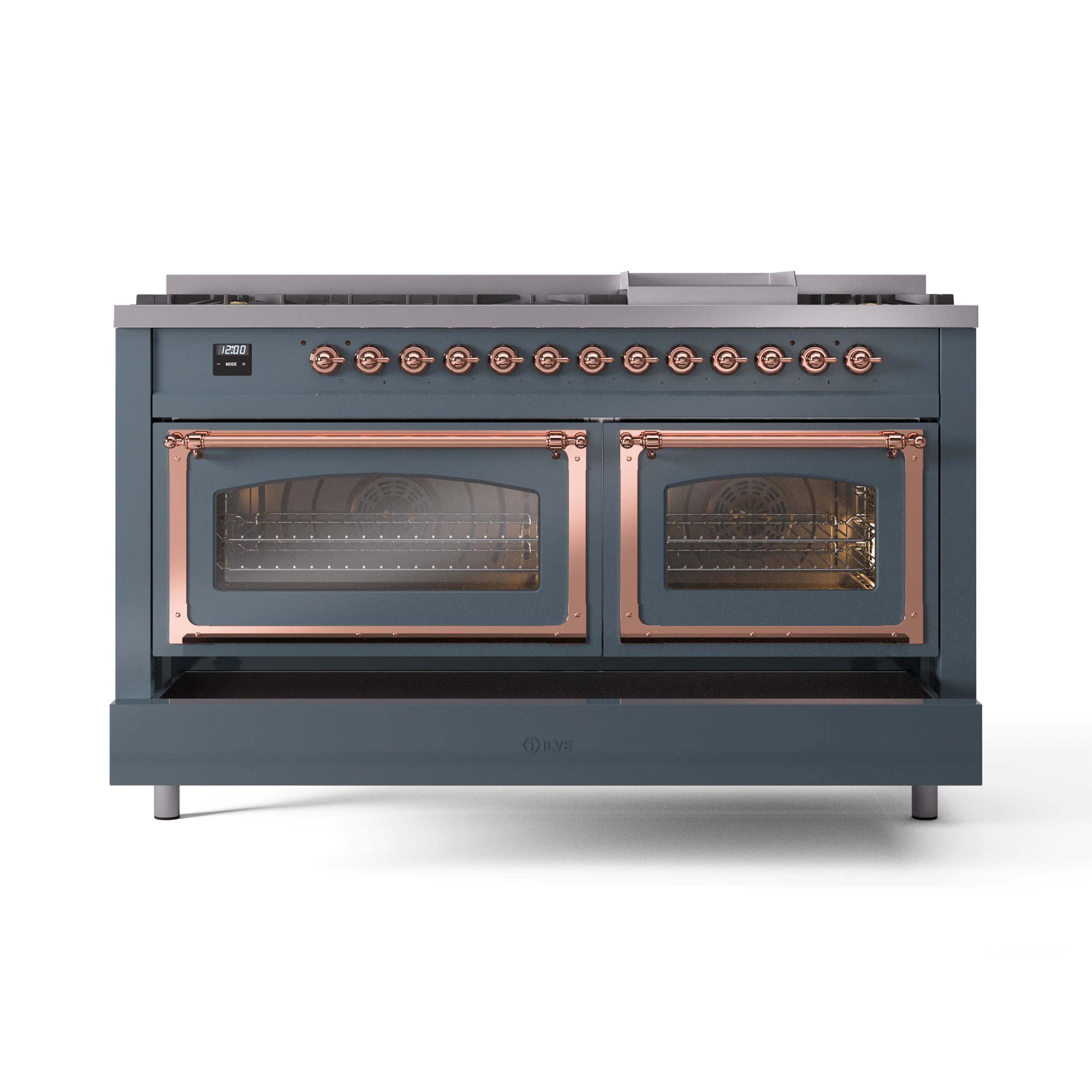 ILVE 60-Inch Nostalgie II Noblesse Natural Gas Dual Fuel Range   in Blue Grey with Copper Trim (UN60FNMPBGP) - Image 6
