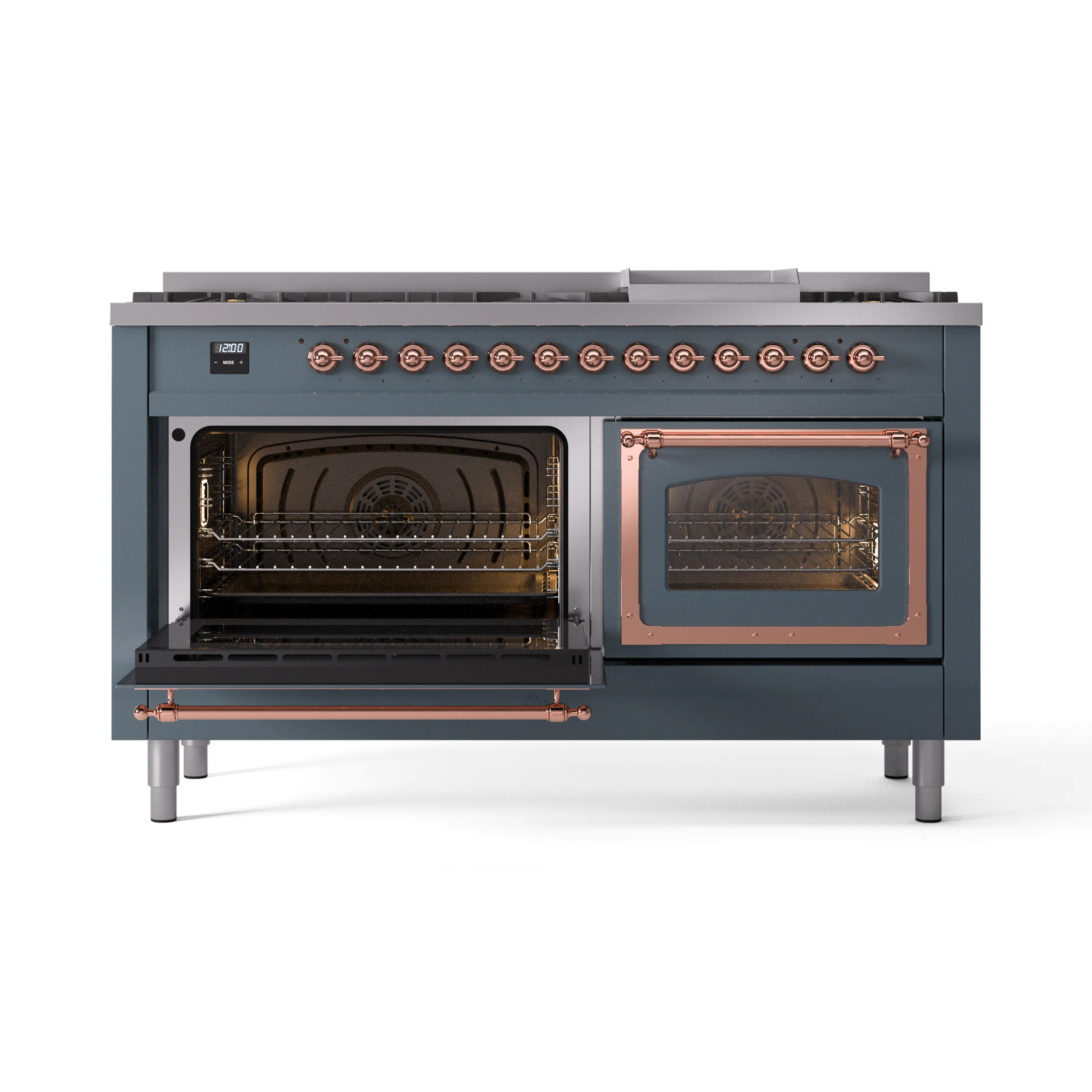 ILVE 60-Inch Nostalgie II Noblesse Natural Gas Dual Fuel Range   in Blue Grey with Copper Trim (UN60FNMPBGP) - Image 8