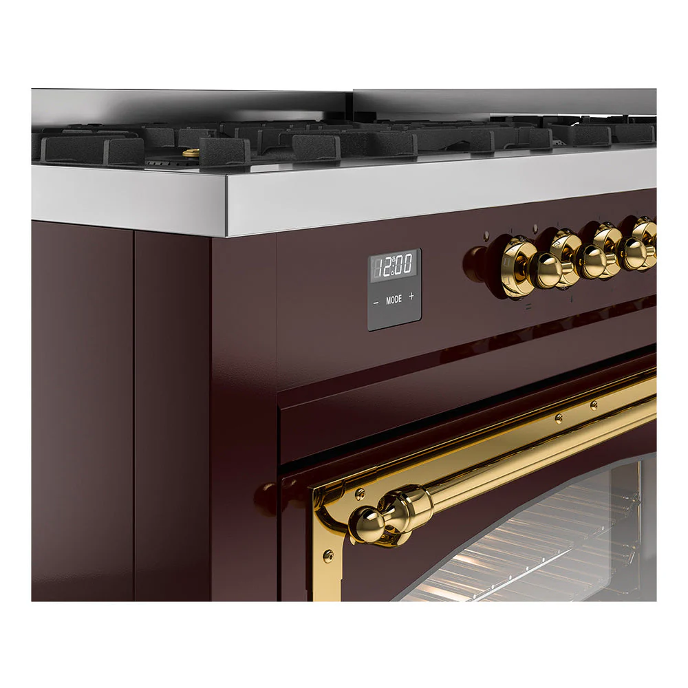 ILVE 60-Inch Nostalgie II Noblesse Natural Gas Dual Fuel Range   in Burgundy with Brass Trim (UN60FNMPBUG) - Image 3