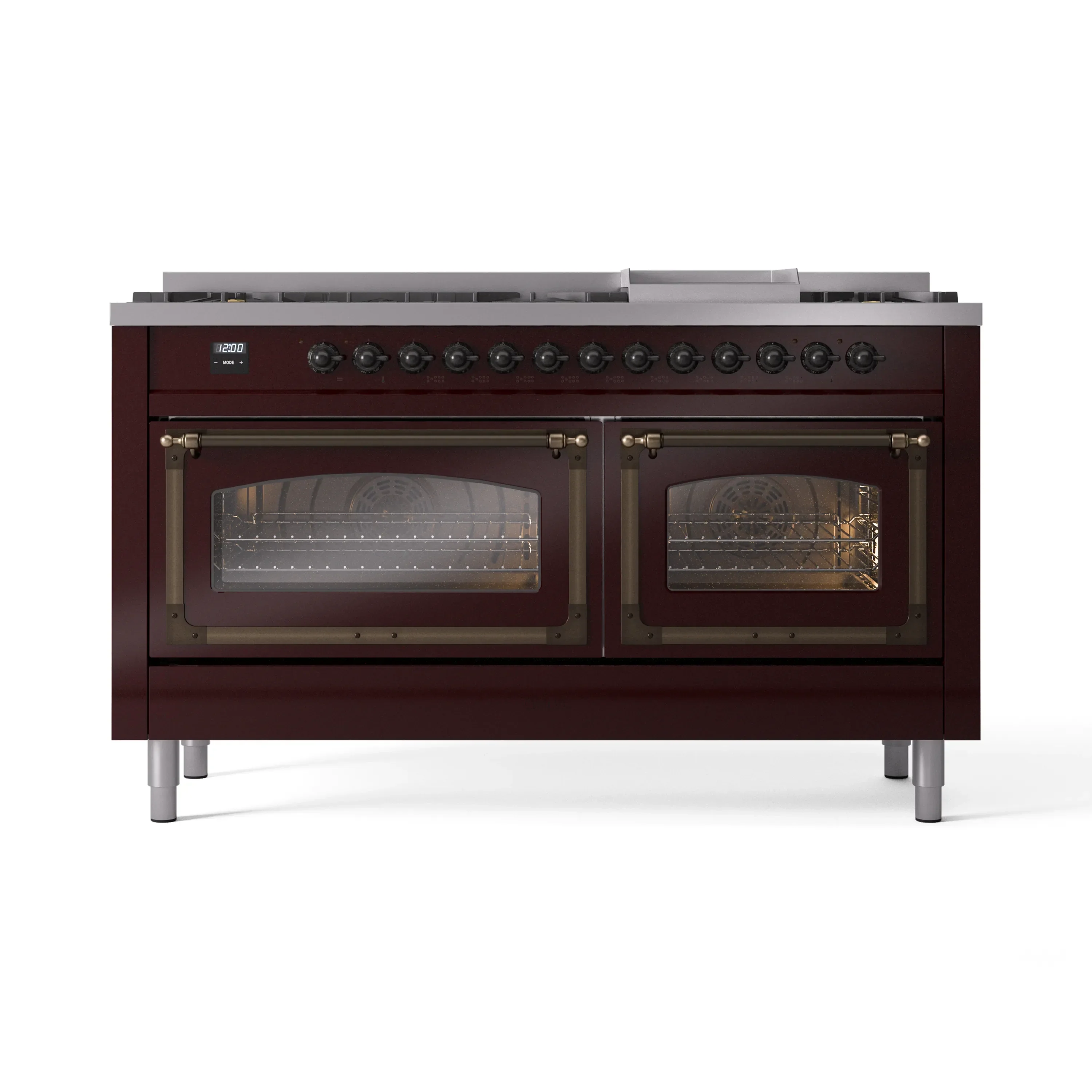 ILVE 60-Inch Nostalgie II Noblesse Natural Gas Dual Fuel Range   in Burgundy with Bronze Trim (UN60FNMPBUB) - Image 2