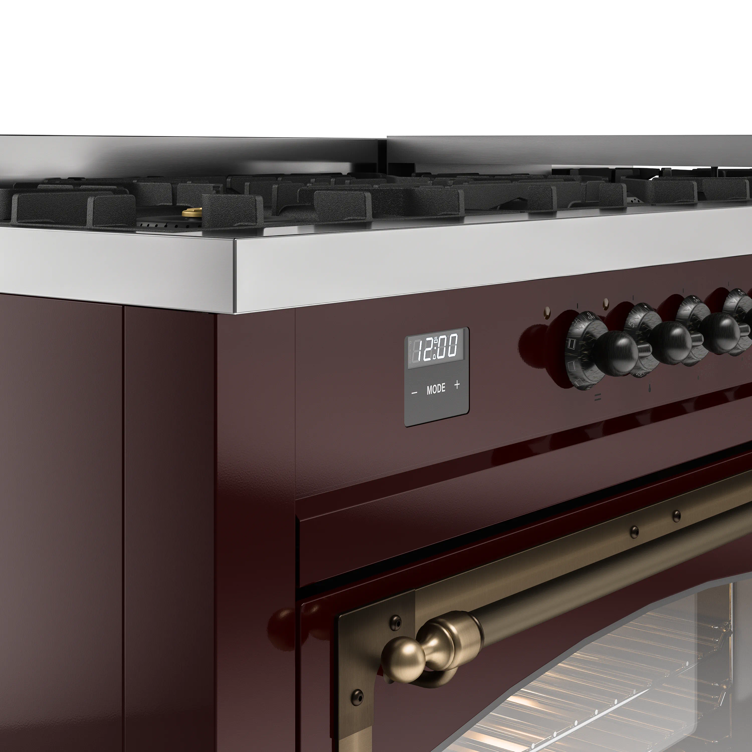 ILVE 60-Inch Nostalgie II Noblesse Natural Gas Dual Fuel Range   in Burgundy with Bronze Trim (UN60FNMPBUB) - Image 3