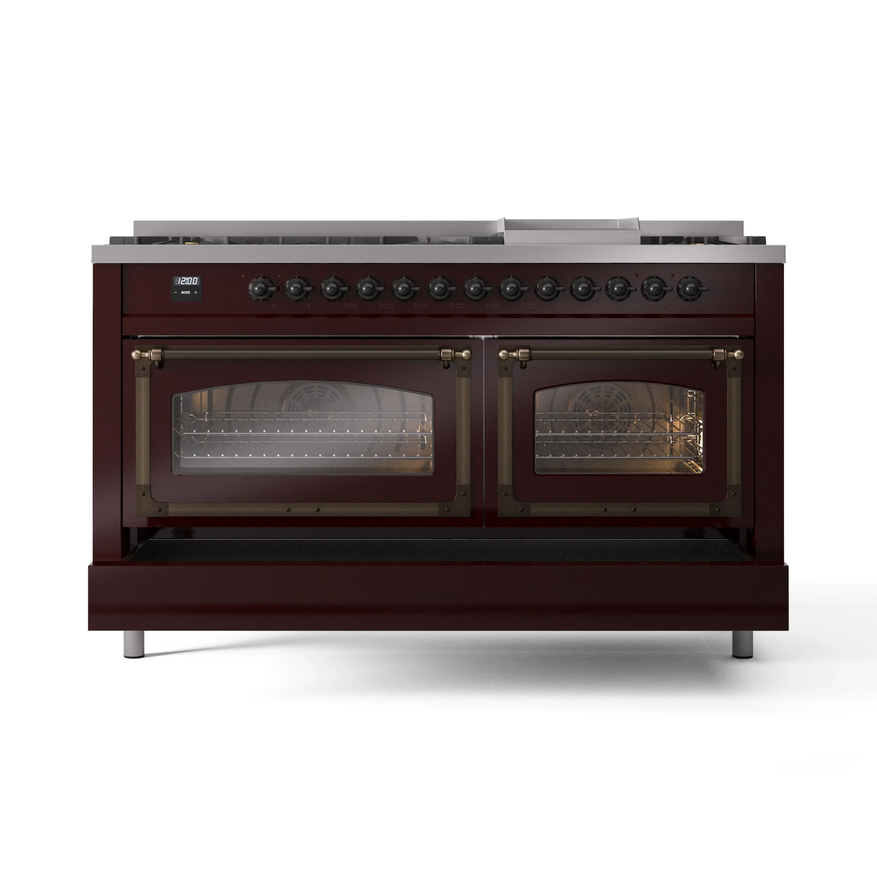 ILVE 60-Inch Nostalgie II Noblesse Natural Gas Dual Fuel Range   in Burgundy with Bronze Trim (UN60FNMPBUB) - Image 6