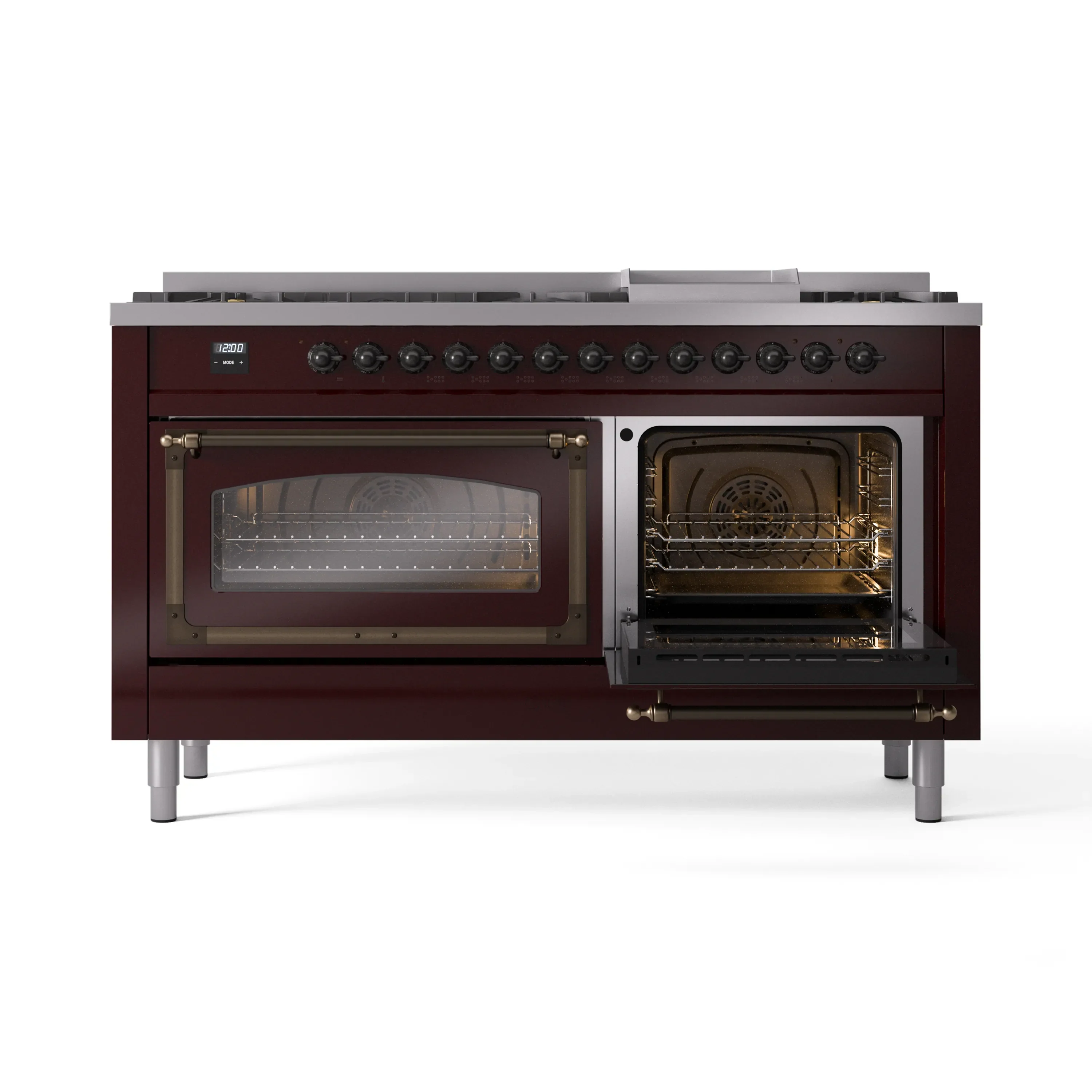 ILVE 60-Inch Nostalgie II Noblesse Natural Gas Dual Fuel Range   in Burgundy with Bronze Trim (UN60FNMPBUB) - Image 7