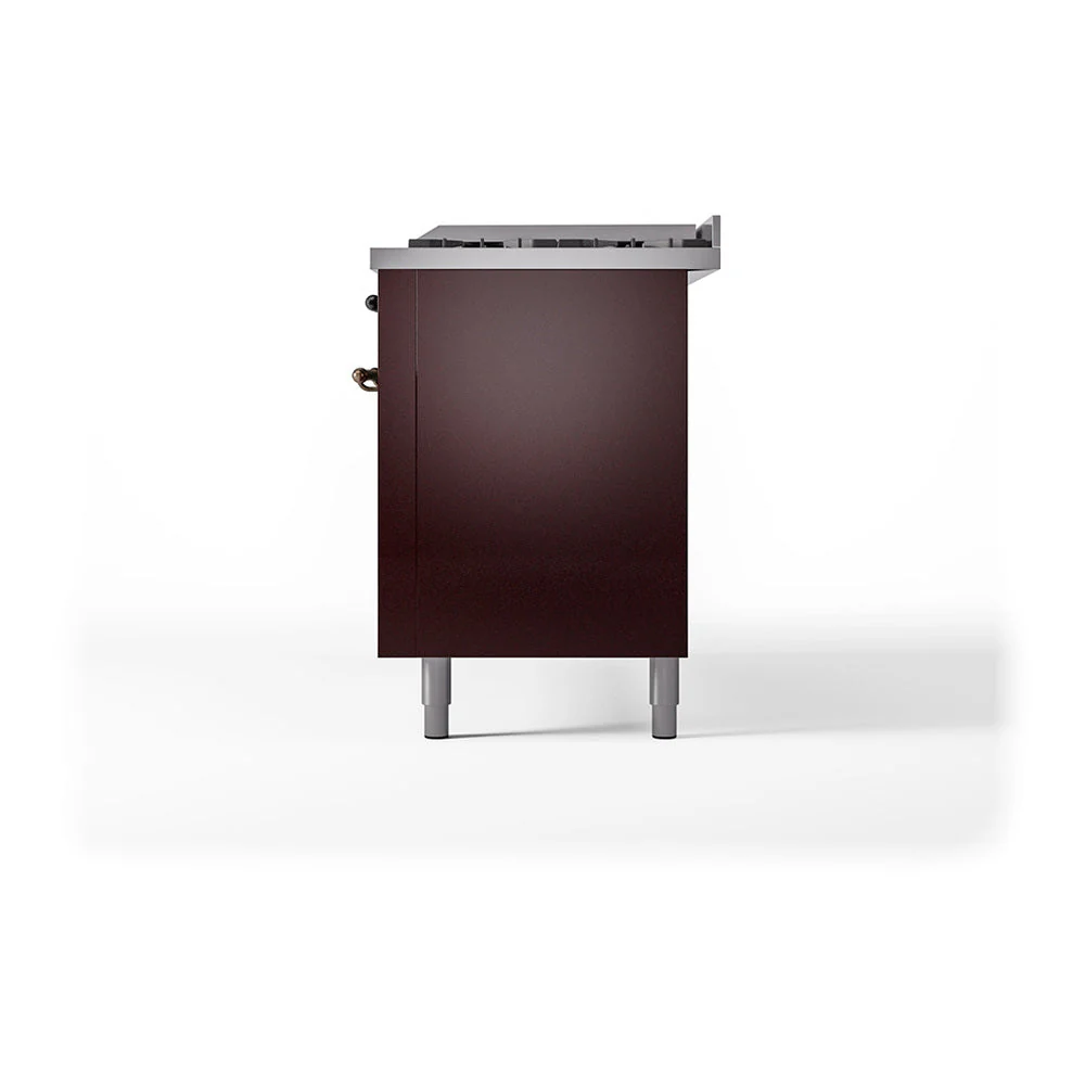 ILVE 60-Inch Nostalgie II Noblesse Natural Gas Dual Fuel Range with 9 Sealed Burners, Griddle, and Solid Door Oven in Burgundy with Bronze Trim (UN60FQNMPBUB) - Image 5