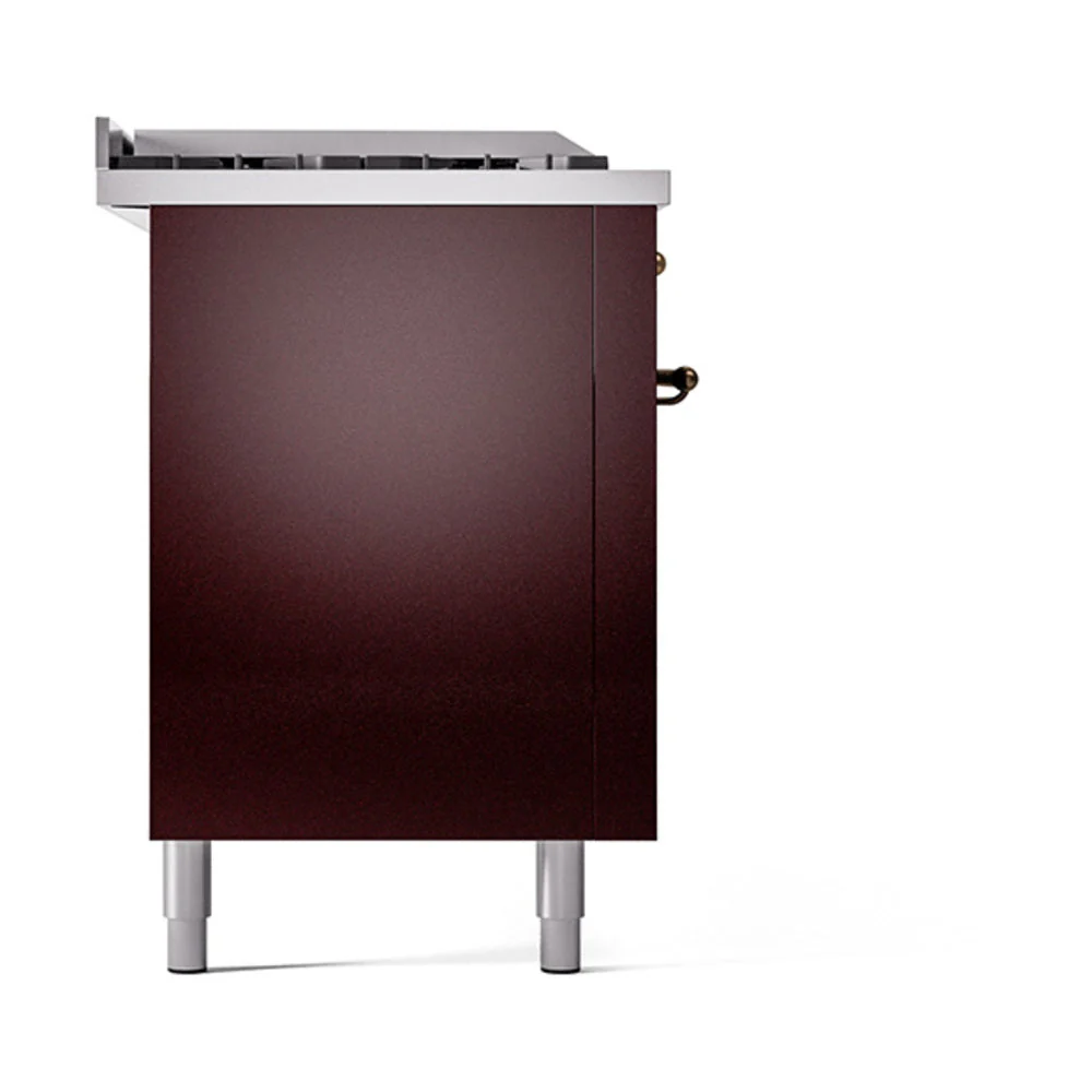 ILVE 60-Inch Nostalgie II Noblesse Natural Gas Dual Fuel Range with 7 Sealed Burners, Gridlde, French Top, and Solid Door Oven in Burgundy with Bronze Trim (UN60FSQNMPBUB) - Image 4