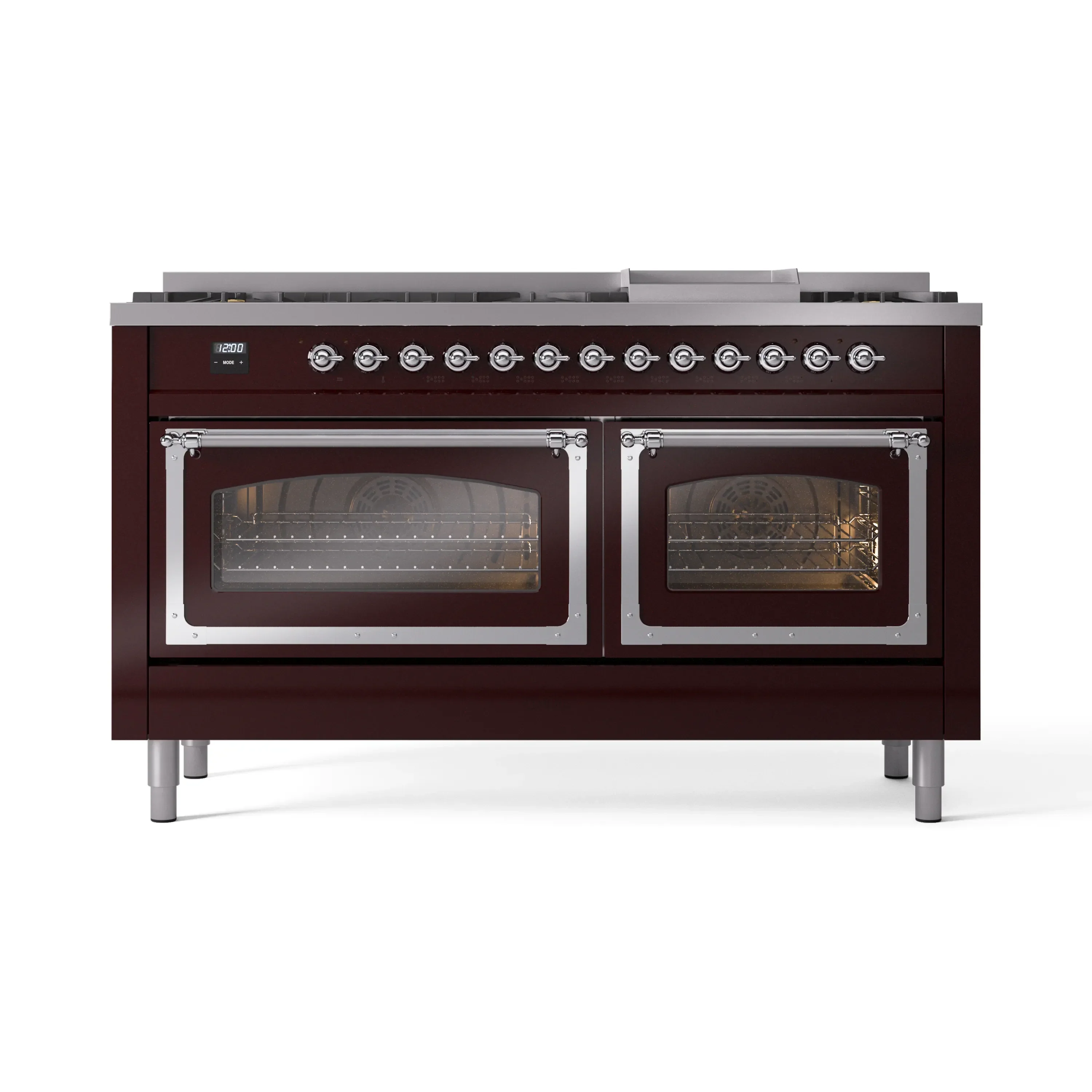 ILVE 60-Inch Nostalgie II Noblesse Natural Gas Dual Fuel Range   in Burgundy with Chrome Trim (UN60FNMPBUC) - Image 2