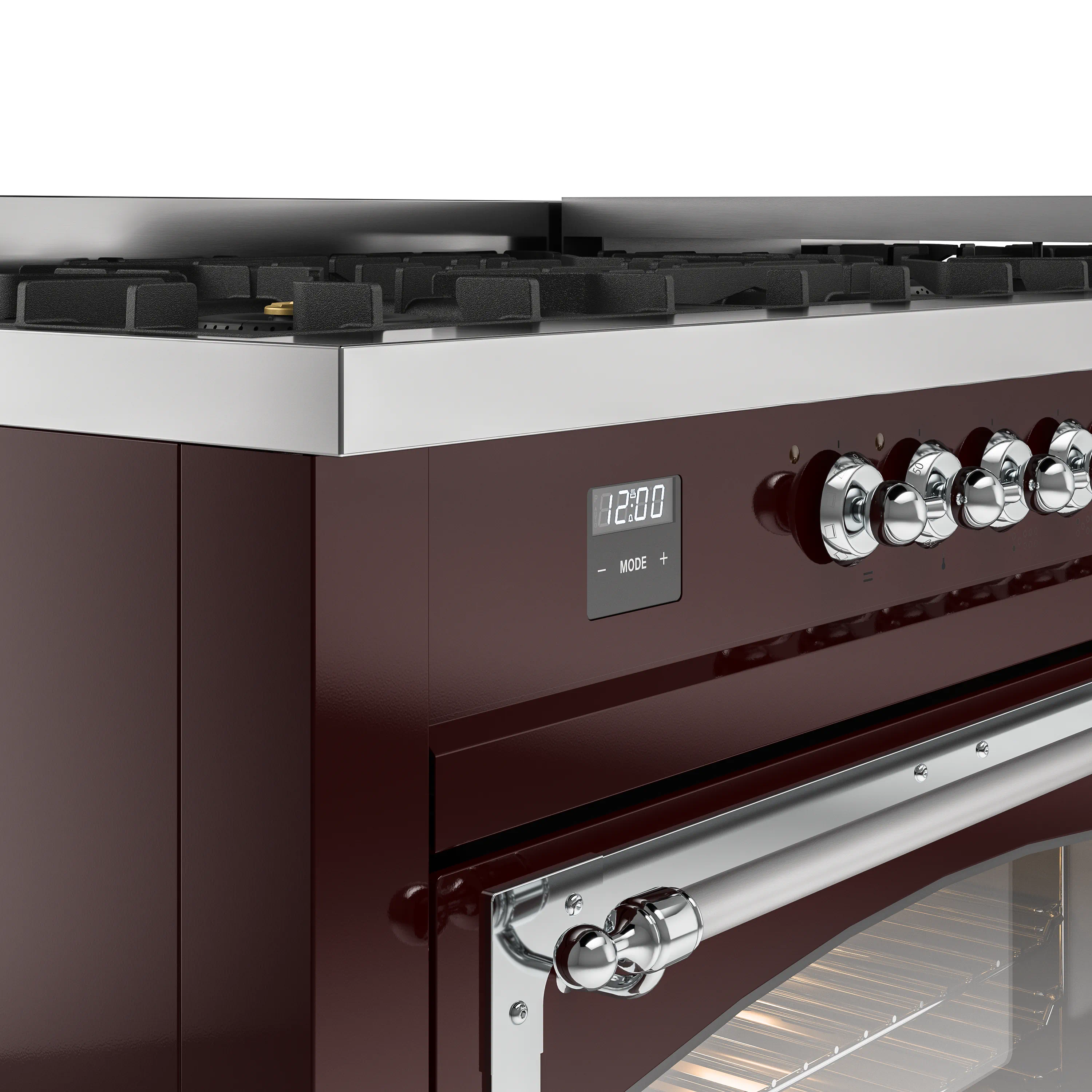 ILVE 60-Inch Nostalgie II Noblesse Natural Gas Dual Fuel Range   in Burgundy with Chrome Trim (UN60FNMPBUC) - Image 3