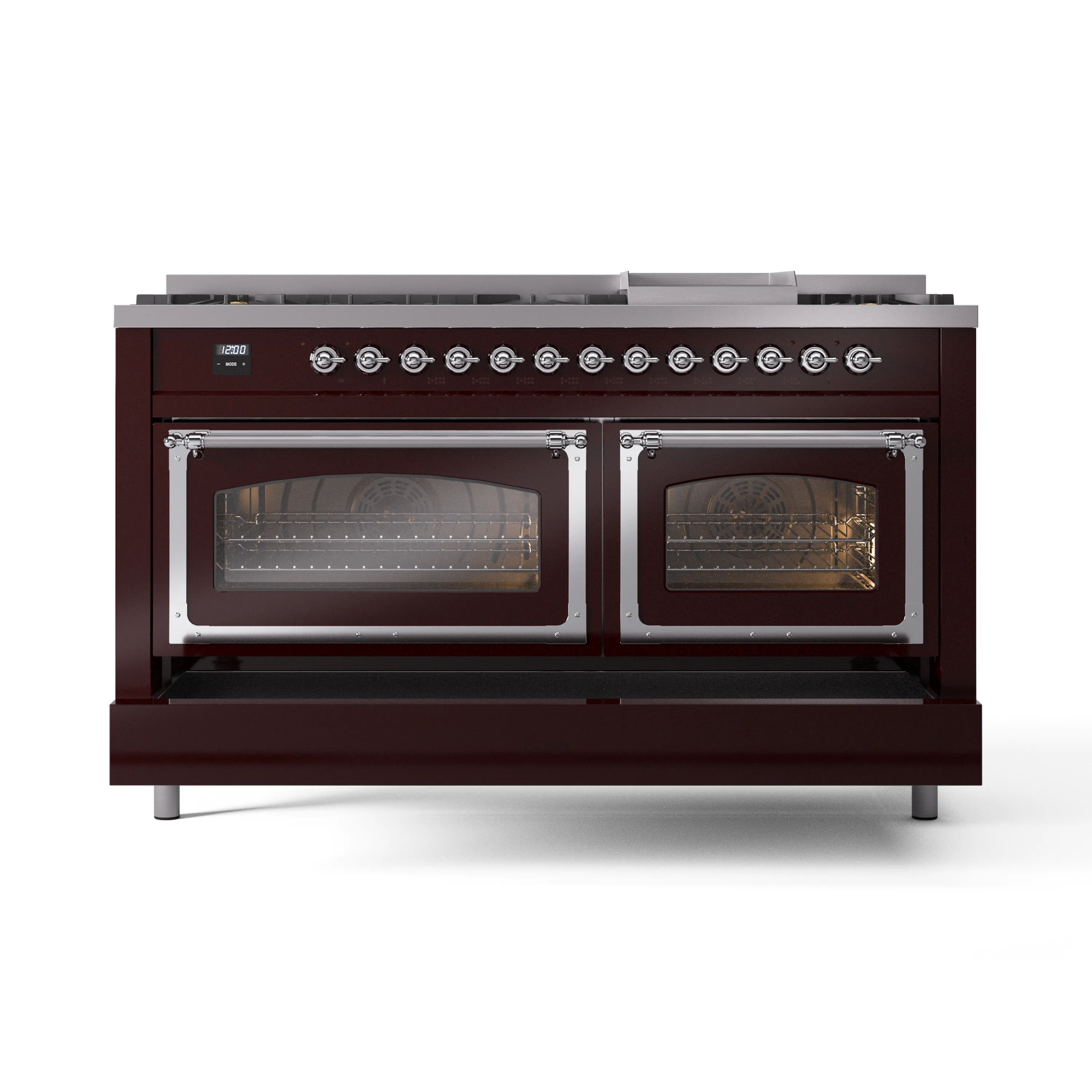 ILVE 60-Inch Nostalgie II Noblesse Natural Gas Dual Fuel Range   in Burgundy with Chrome Trim (UN60FNMPBUC) - Image 6