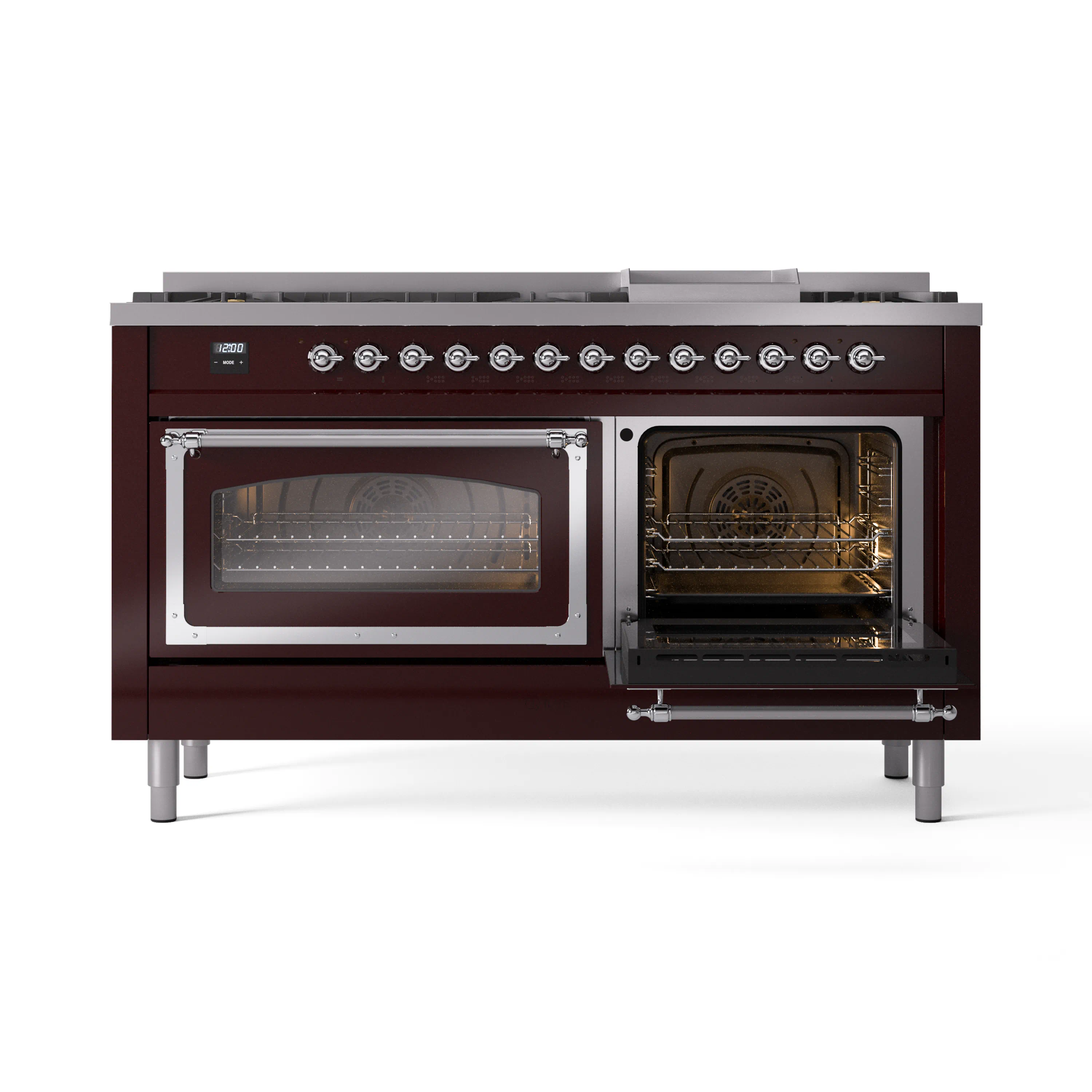 ILVE 60-Inch Nostalgie II Noblesse Natural Gas Dual Fuel Range   in Burgundy with Chrome Trim (UN60FNMPBUC) - Image 7