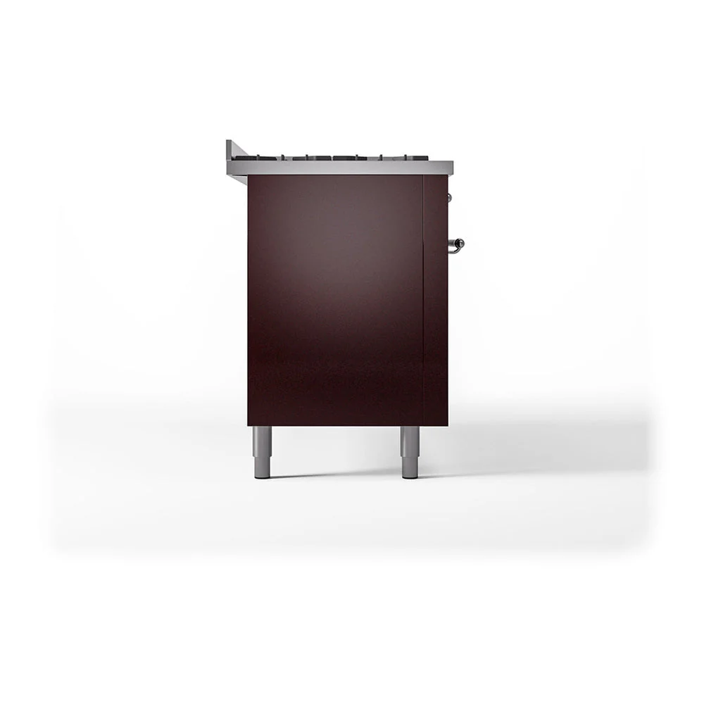 ILVE 60-Inch Nostalgie II Noblesse Natural Gas Dual Fuel Range with 9 Sealed Burners, Griddle, and Solid Door Oven in Burgundy with Chrome Trim (UN60FQNMPBUC) - Image 4