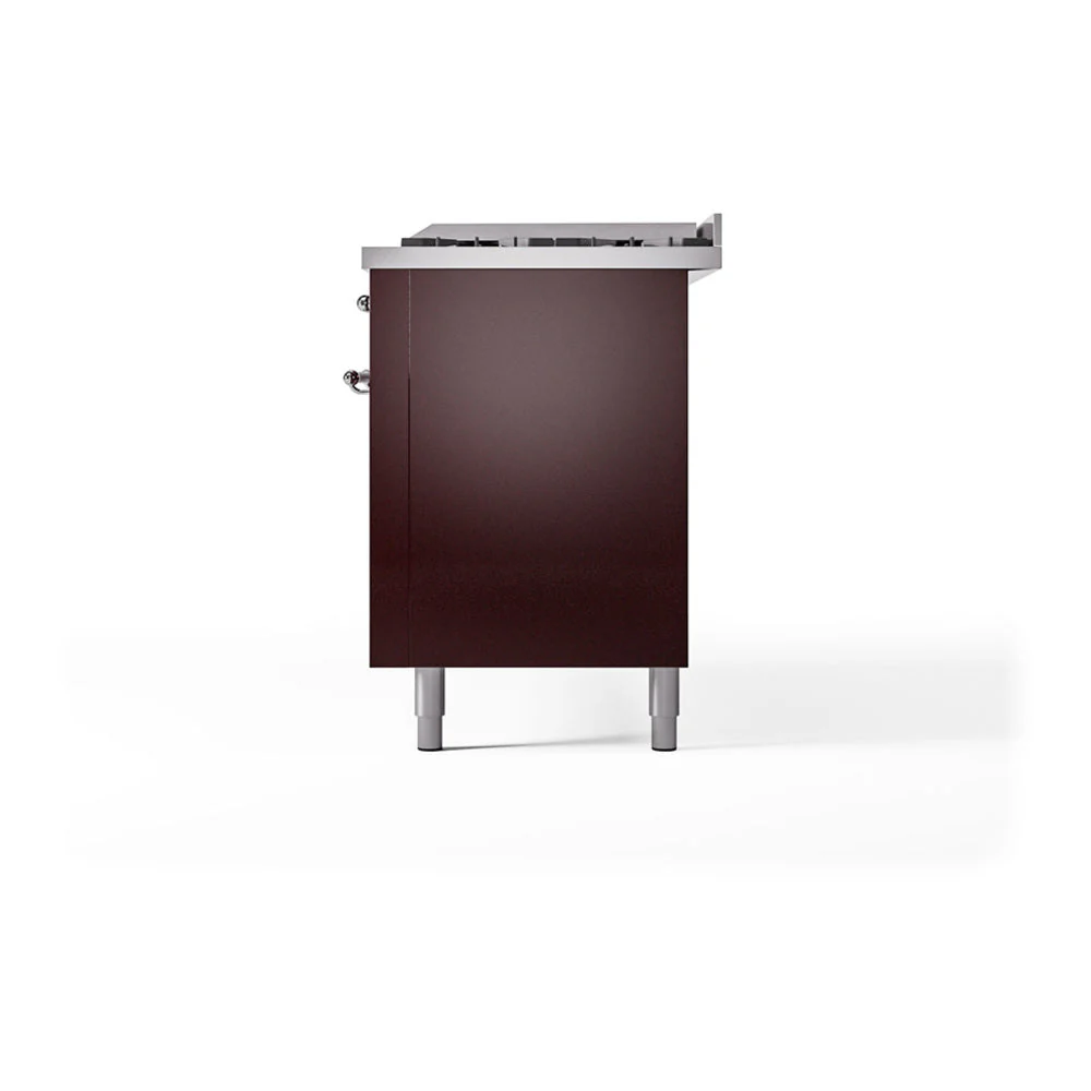 ILVE 60-Inch Nostalgie II Noblesse Natural Gas Dual Fuel Range with 9 Sealed Burners, Griddle, and Solid Door Oven in Burgundy with Chrome Trim (UN60FQNMPBUC) - Image 5