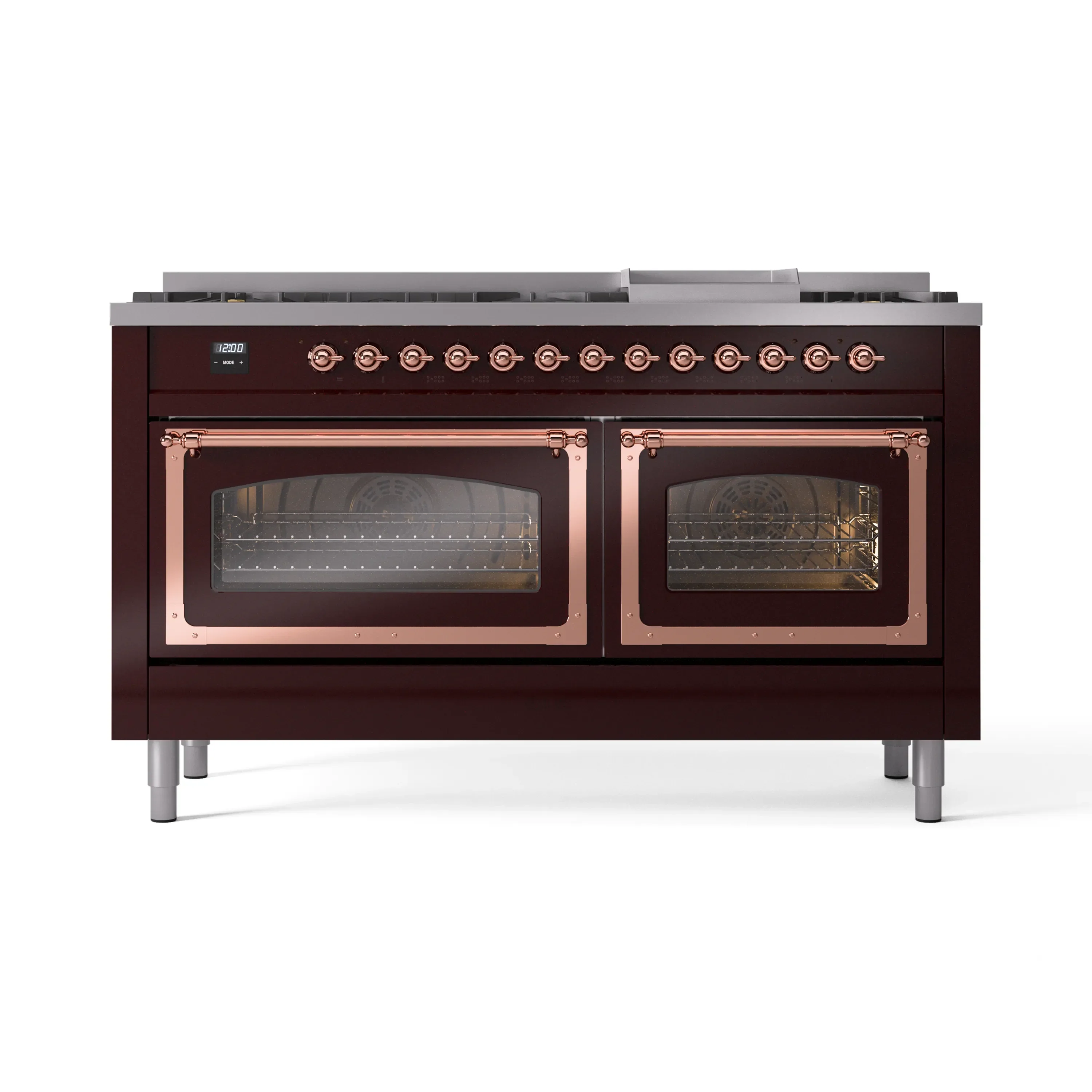 ILVE 60-Inch Nostalgie II Noblesse Natural Gas Dual Fuel Range   in Burgundy with Copper Trim (UN60FNMPBUP) - Image 2