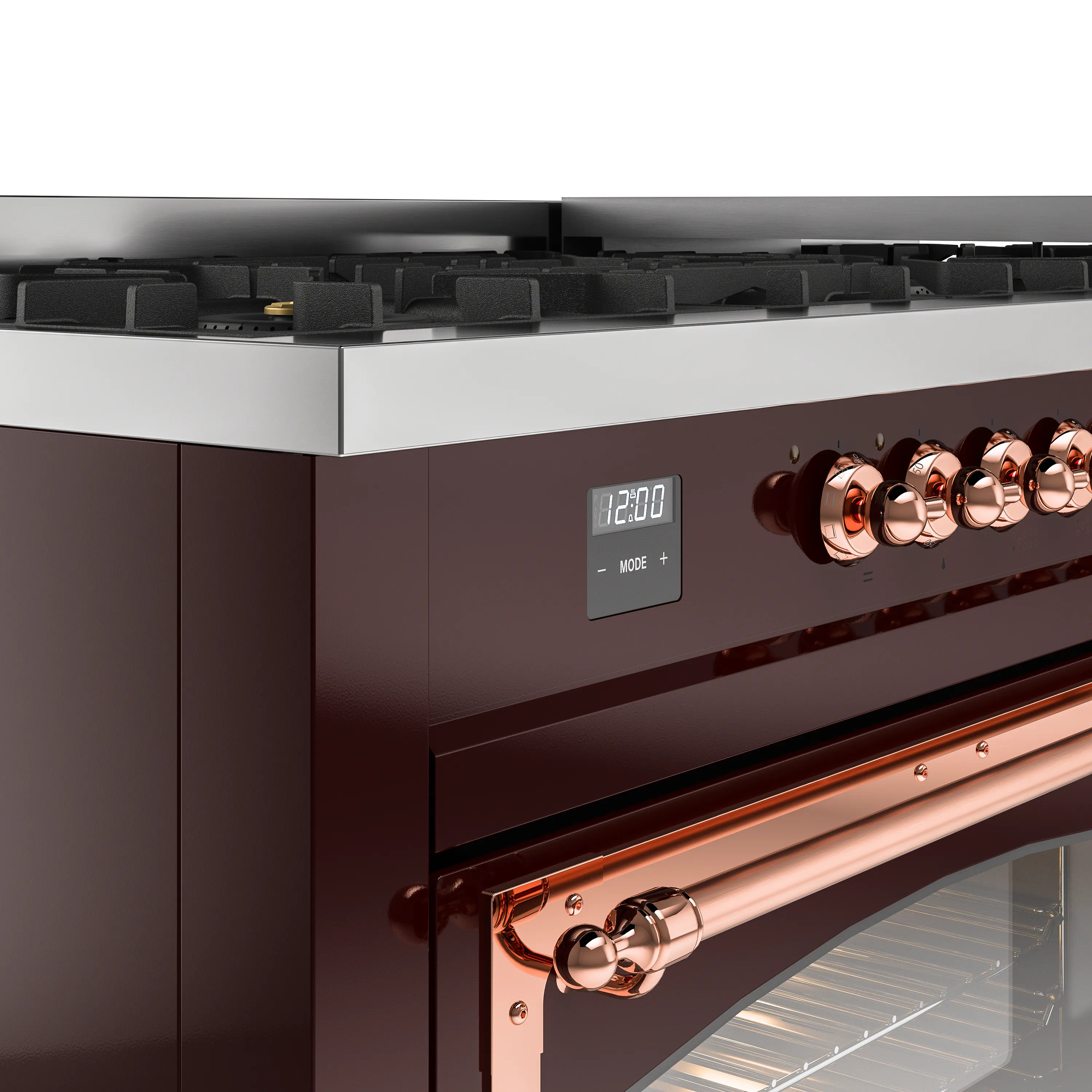 ILVE 60-Inch Nostalgie II Noblesse Natural Gas Dual Fuel Range   in Burgundy with Copper Trim (UN60FNMPBUP) - Image 3