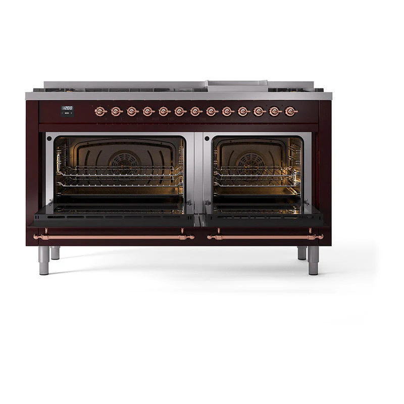 ILVE 60-Inch Nostalgie II Noblesse Natural Gas Dual Fuel Range   in Burgundy with Copper Trim (UN60FNMPBUP) - Image 5