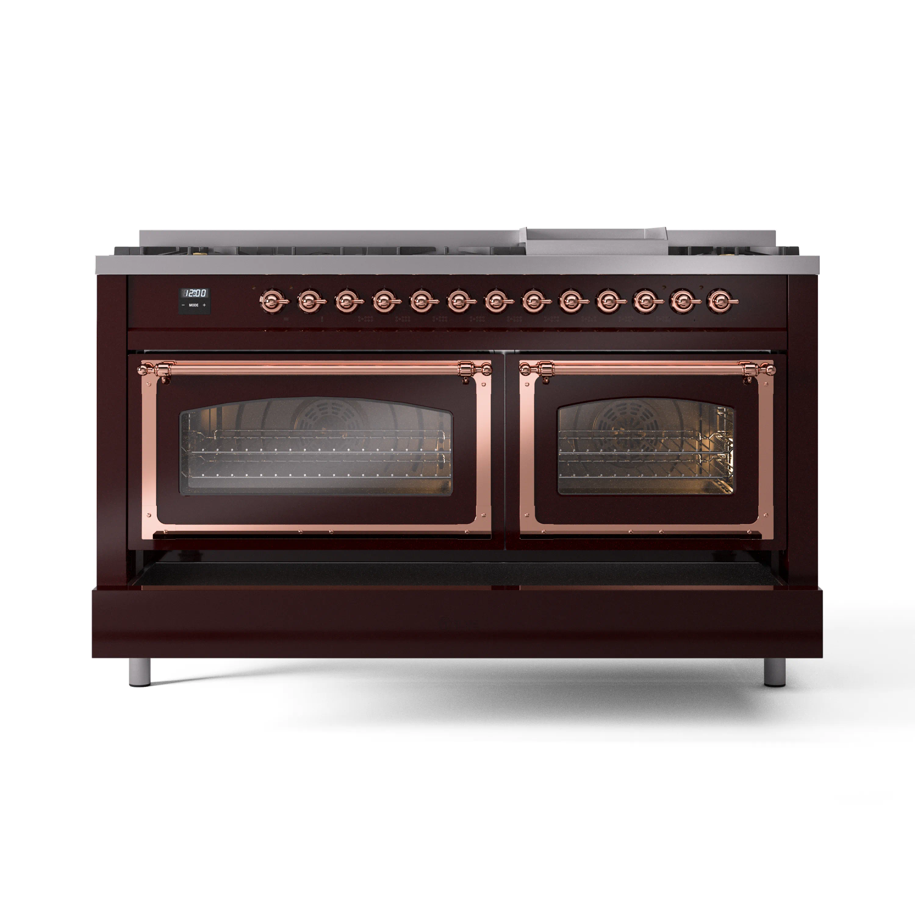 ILVE 60-Inch Nostalgie II Noblesse Natural Gas Dual Fuel Range   in Burgundy with Copper Trim (UN60FNMPBUP) - Image 6