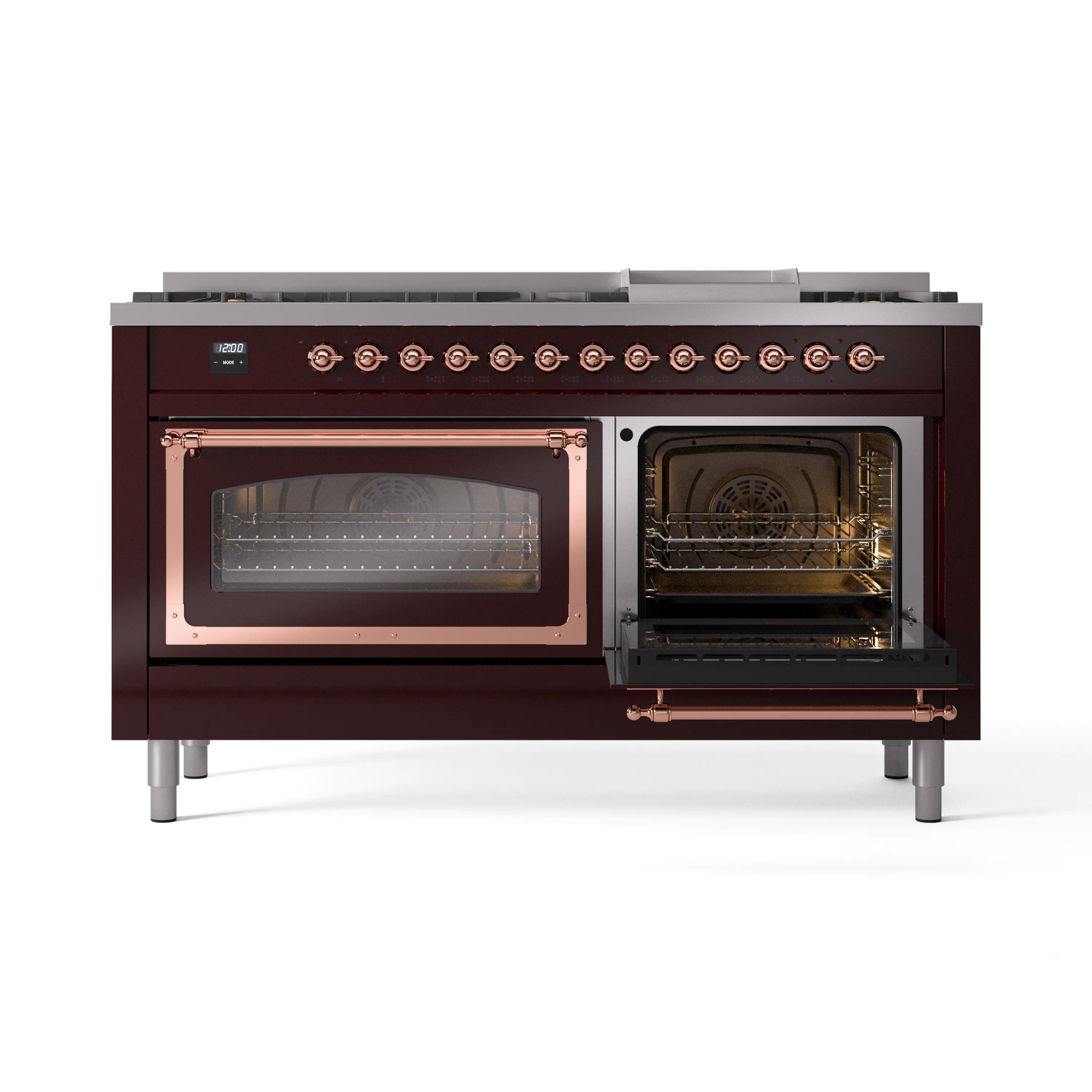 ILVE 60-Inch Nostalgie II Noblesse Natural Gas Dual Fuel Range   in Burgundy with Copper Trim (UN60FNMPBUP) - Image 7