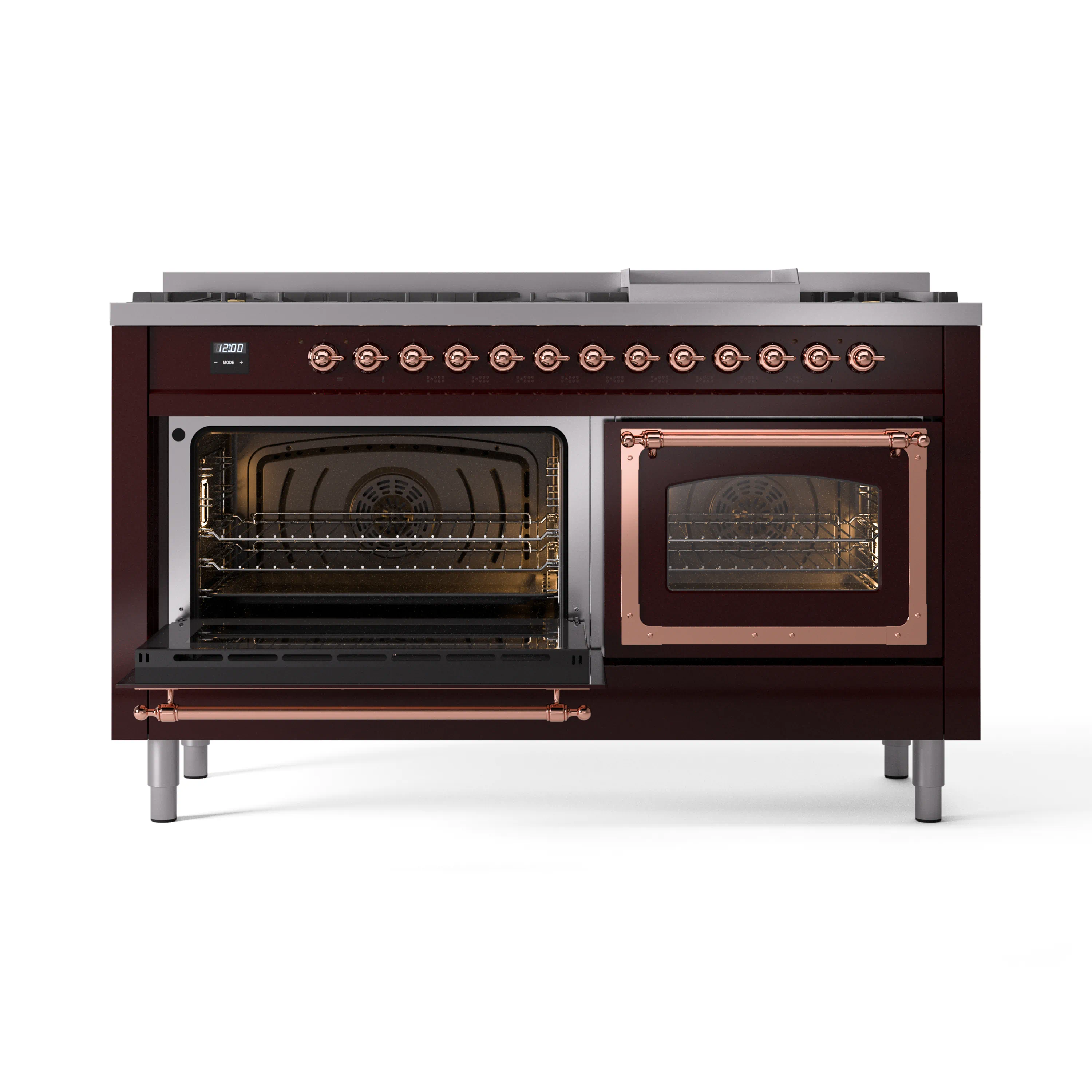 ILVE 60-Inch Nostalgie II Noblesse Natural Gas Dual Fuel Range   in Burgundy with Copper Trim (UN60FNMPBUP) - Image 8
