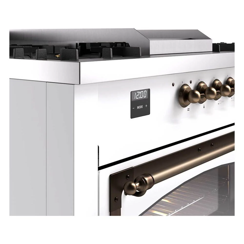 ILVE 60-Inch Nostalgie II Noblesse Natural Gas Dual Fuel Range with 7 Sealed Burners, Griddle, French Top, and Triple Glass Door Oven in Custom RAL with Bronze Trim (UN60FSNMPRAB) - Image 3