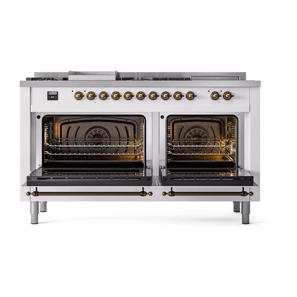 ILVE 60-Inch Nostalgie II Noblesse Natural Gas Dual Fuel Range with 7 Sealed Burners, Griddle, French Top, and Triple Glass Door Oven in Custom RAL with Bronze Trim (UN60FSNMPRAB) - Image 5