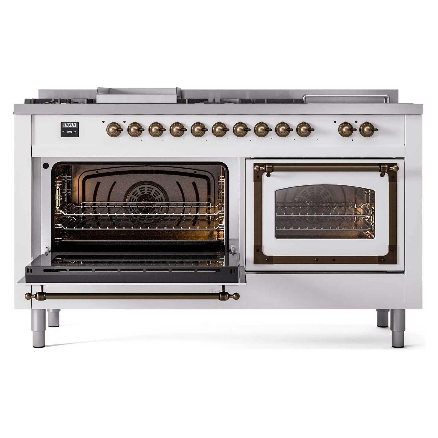 ILVE 60-Inch Nostalgie II Noblesse Natural Gas Dual Fuel Range with 7 Sealed Burners, Griddle, French Top, and Triple Glass Door Oven in Custom RAL with Bronze Trim (UN60FSNMPRAB) - Image 6